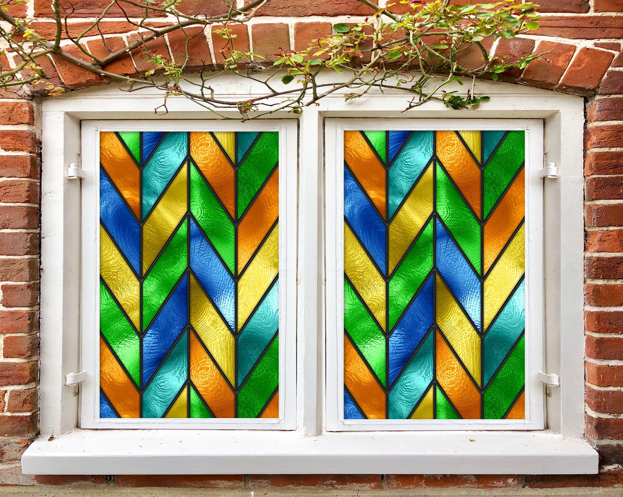 3D Green Wave 115 Window Film Print Sticker Cling Stained Glass UV Block