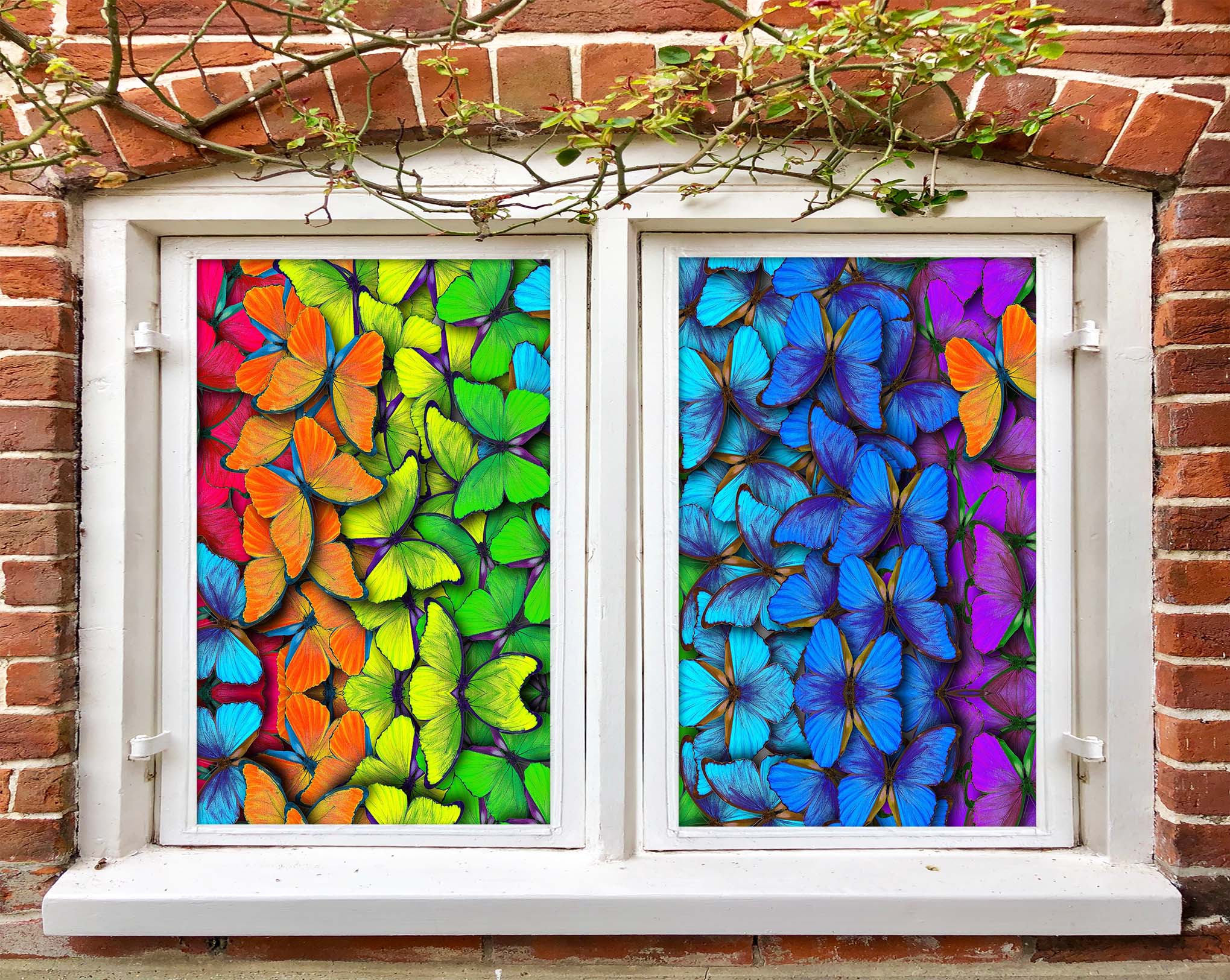 3D Color Butterfly 398 Window Film Print Sticker Cling Stained Glass UV Block