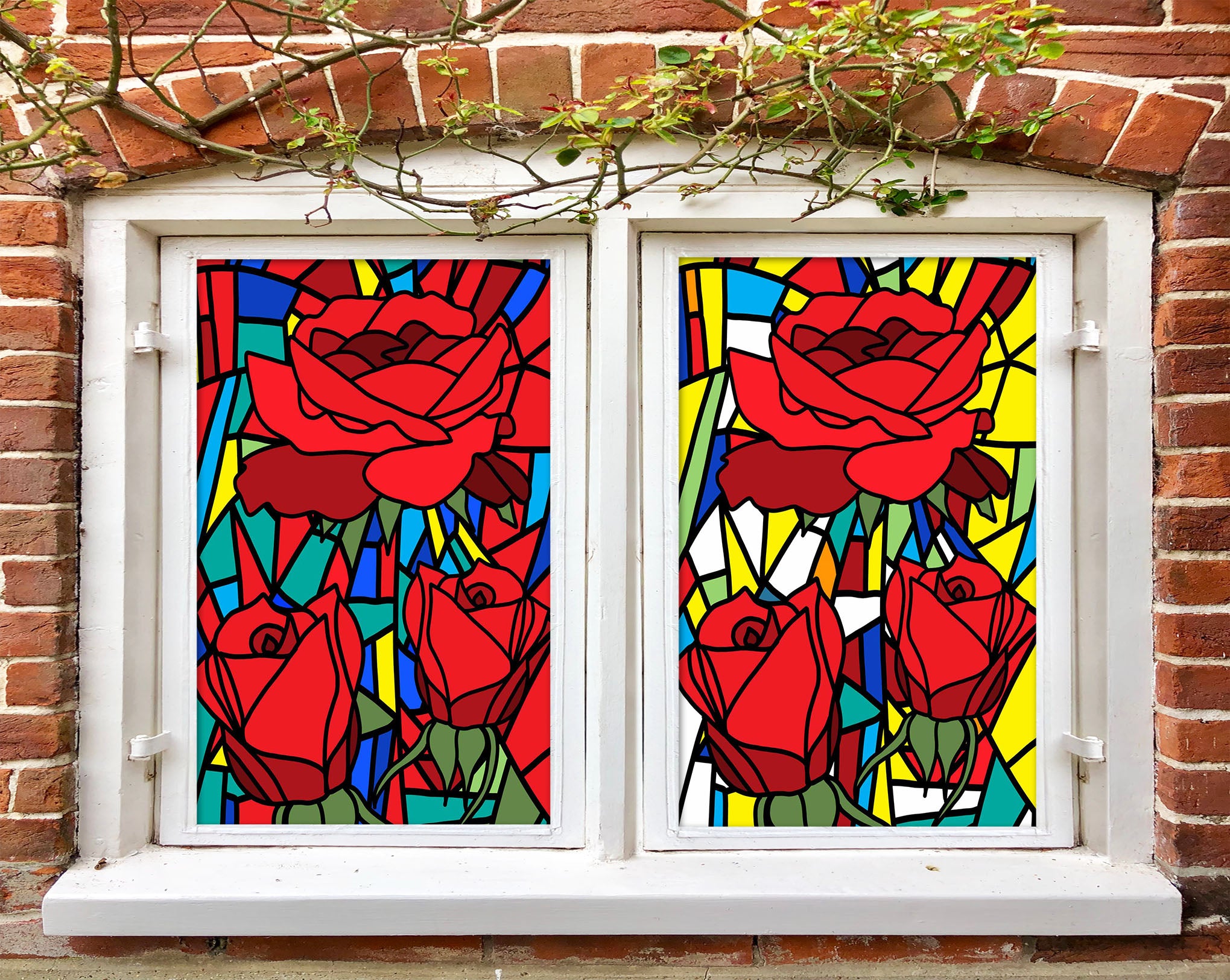 3D Red Rose Flower 356 Window Film Print Sticker Cling Stained Glass UV Block