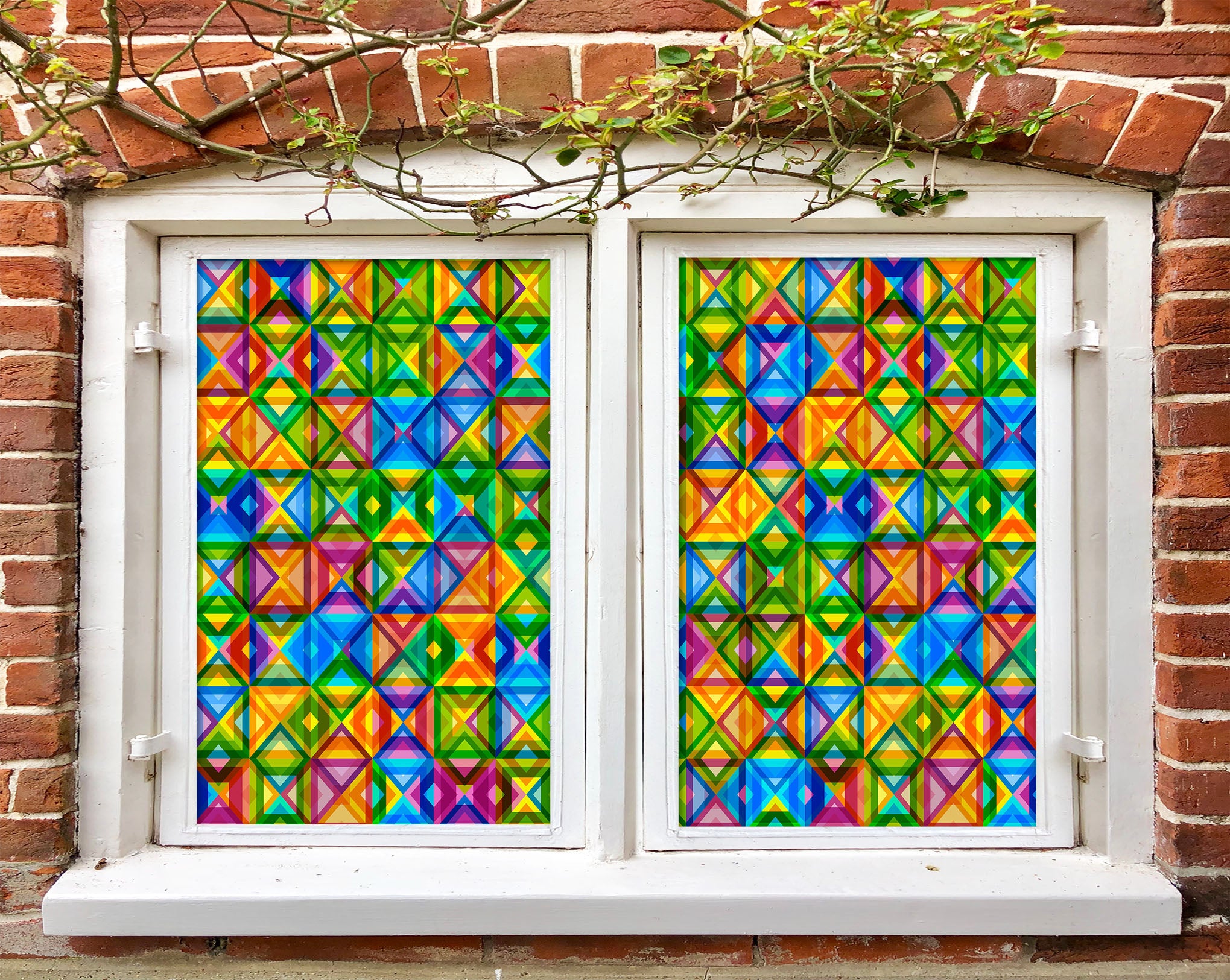 3D Square Shape 150 Window Film Print Sticker Cling Stained Glass UV Block