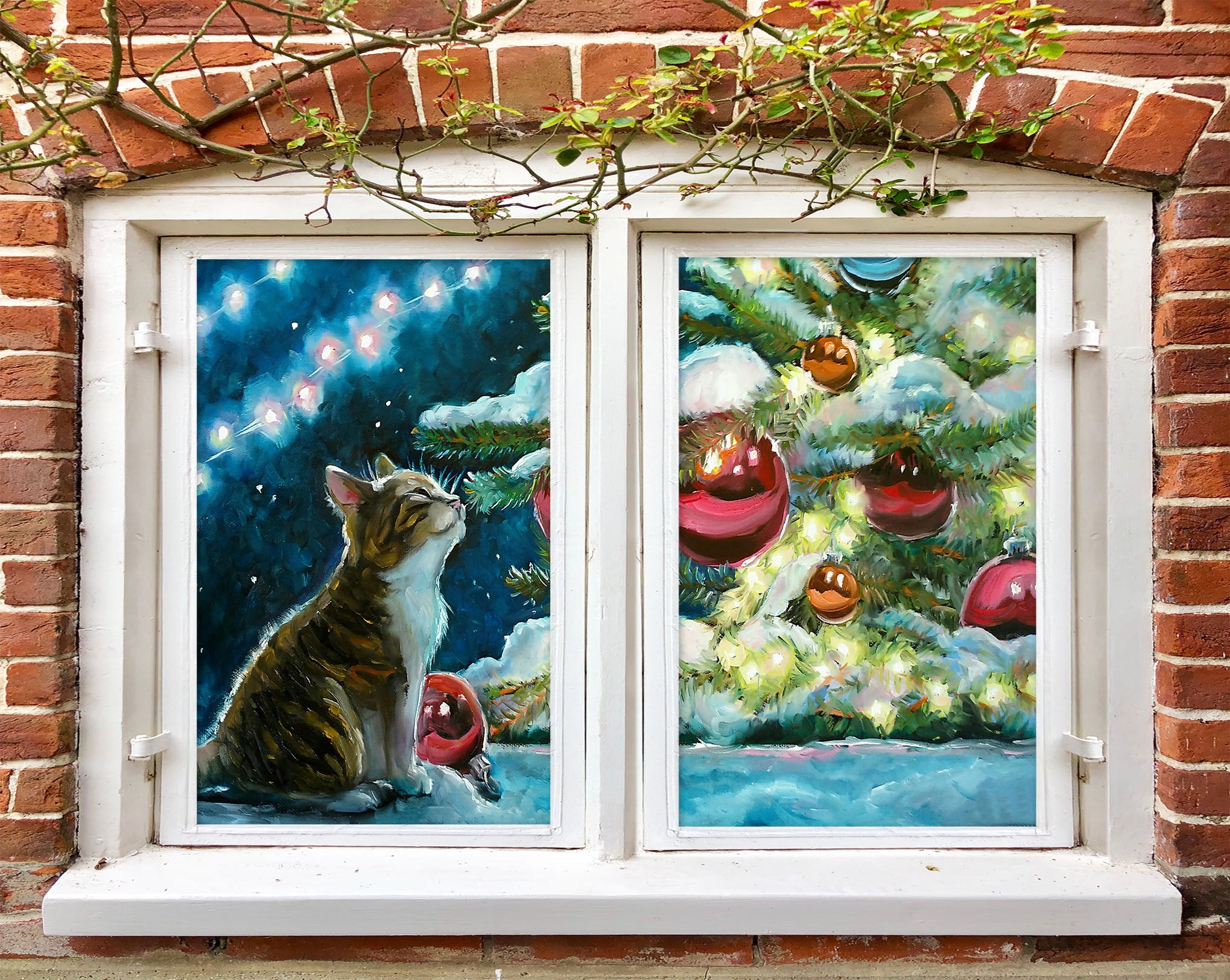 3D Cat 30074 Christmas Window Film Print Sticker Cling Stained Glass Xmas