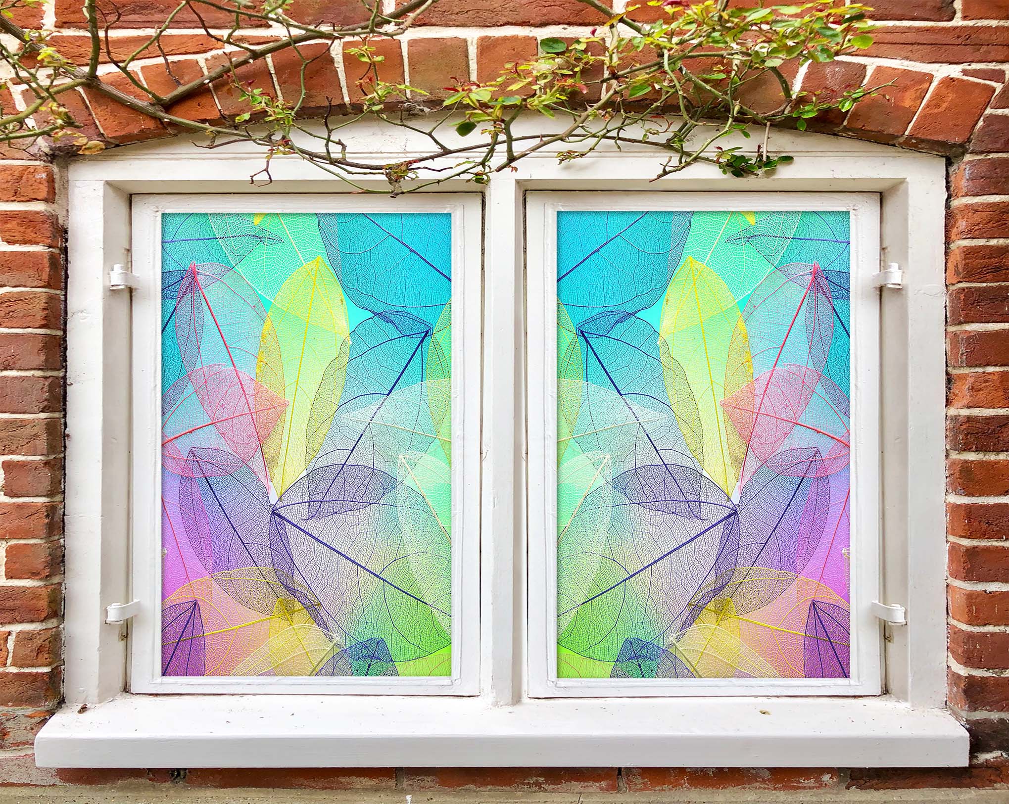 3D Colored Leaves 385 Window Film Print Sticker Cling Stained Glass UV Block