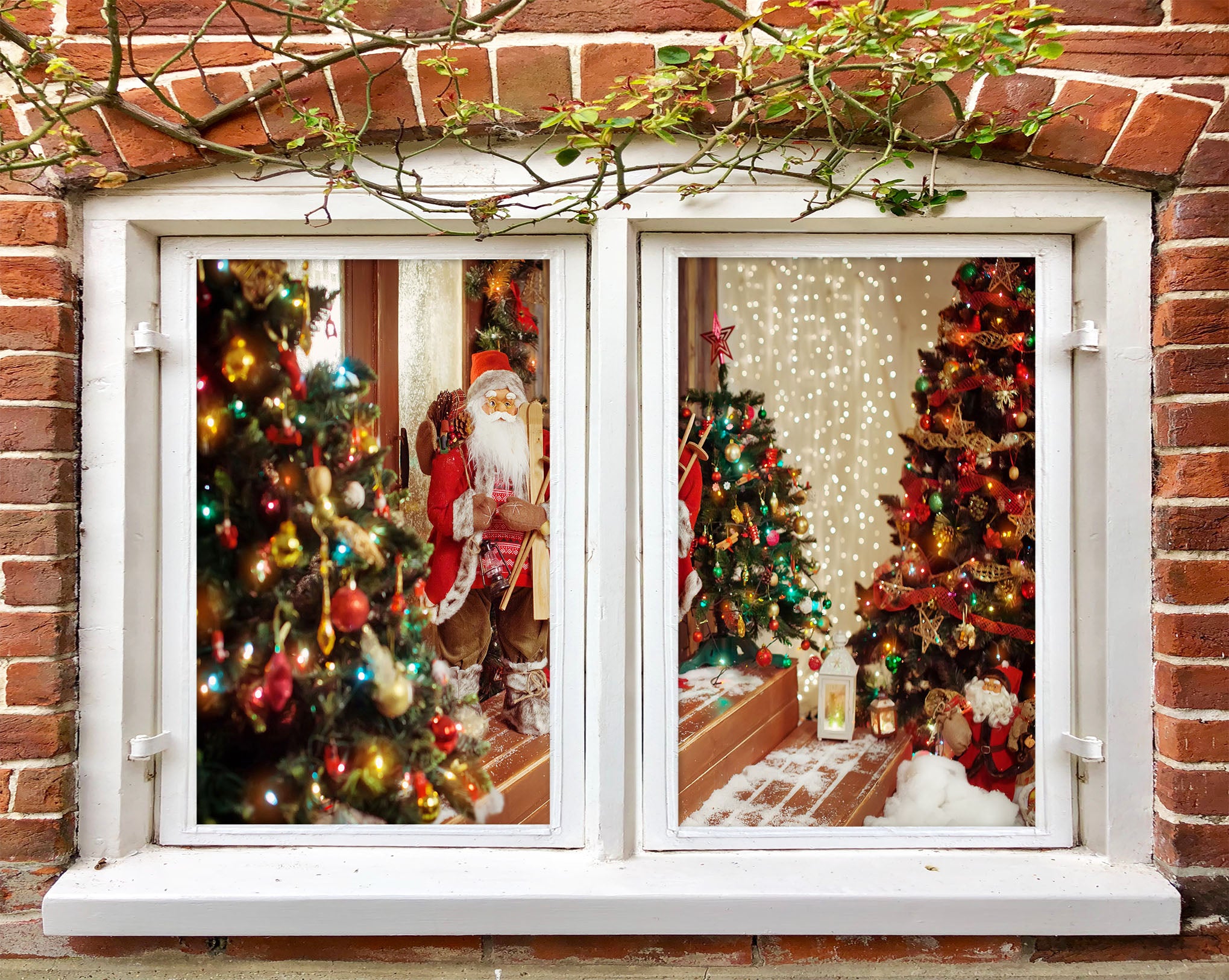 3D Santa Christmas Tree 30048 Christmas Window Film Print Sticker Cling Stained Glass Xmas