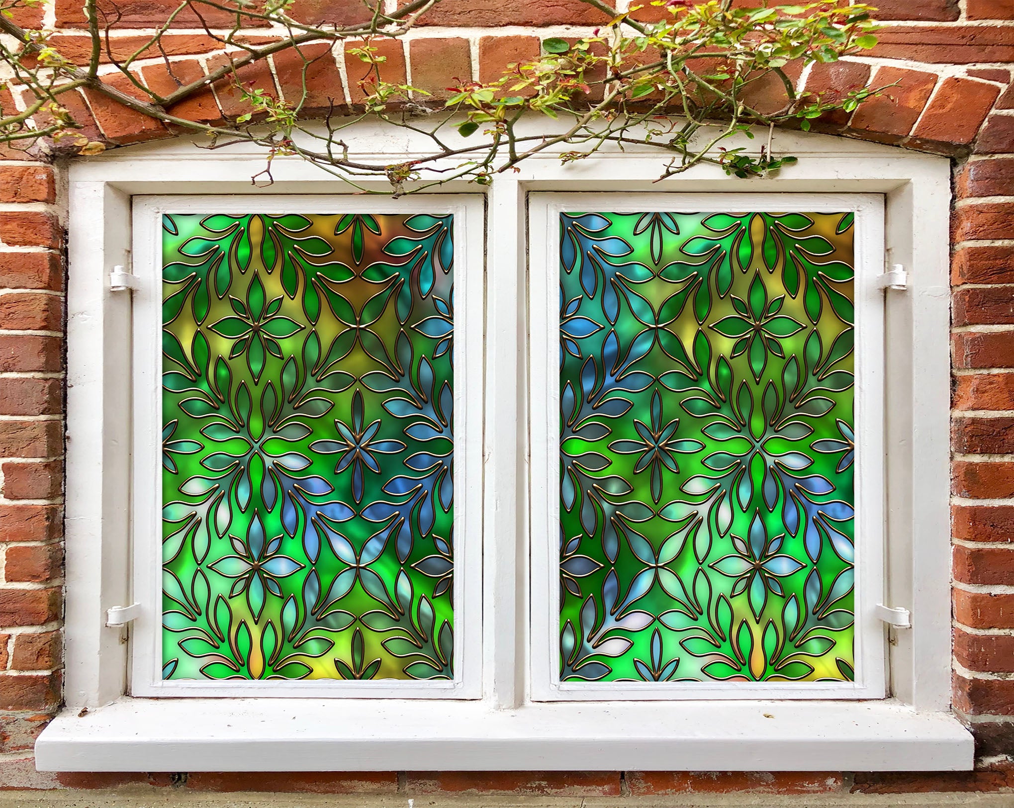 3D Green Leaves 435 Window Film Print Sticker Cling Stained Glass UV Block