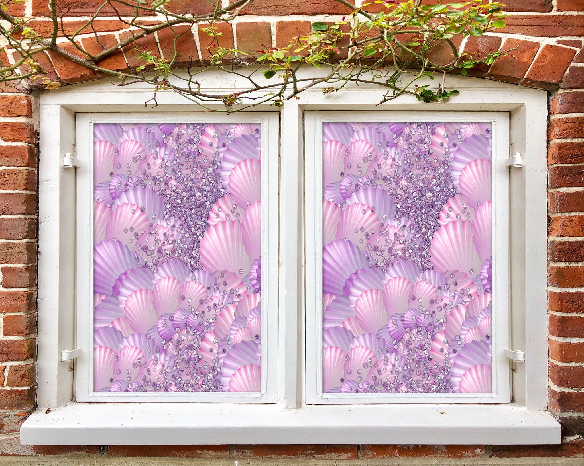 3D Purple Seashell 101 Window Film Print Sticker Cling Stained Glass UV Block