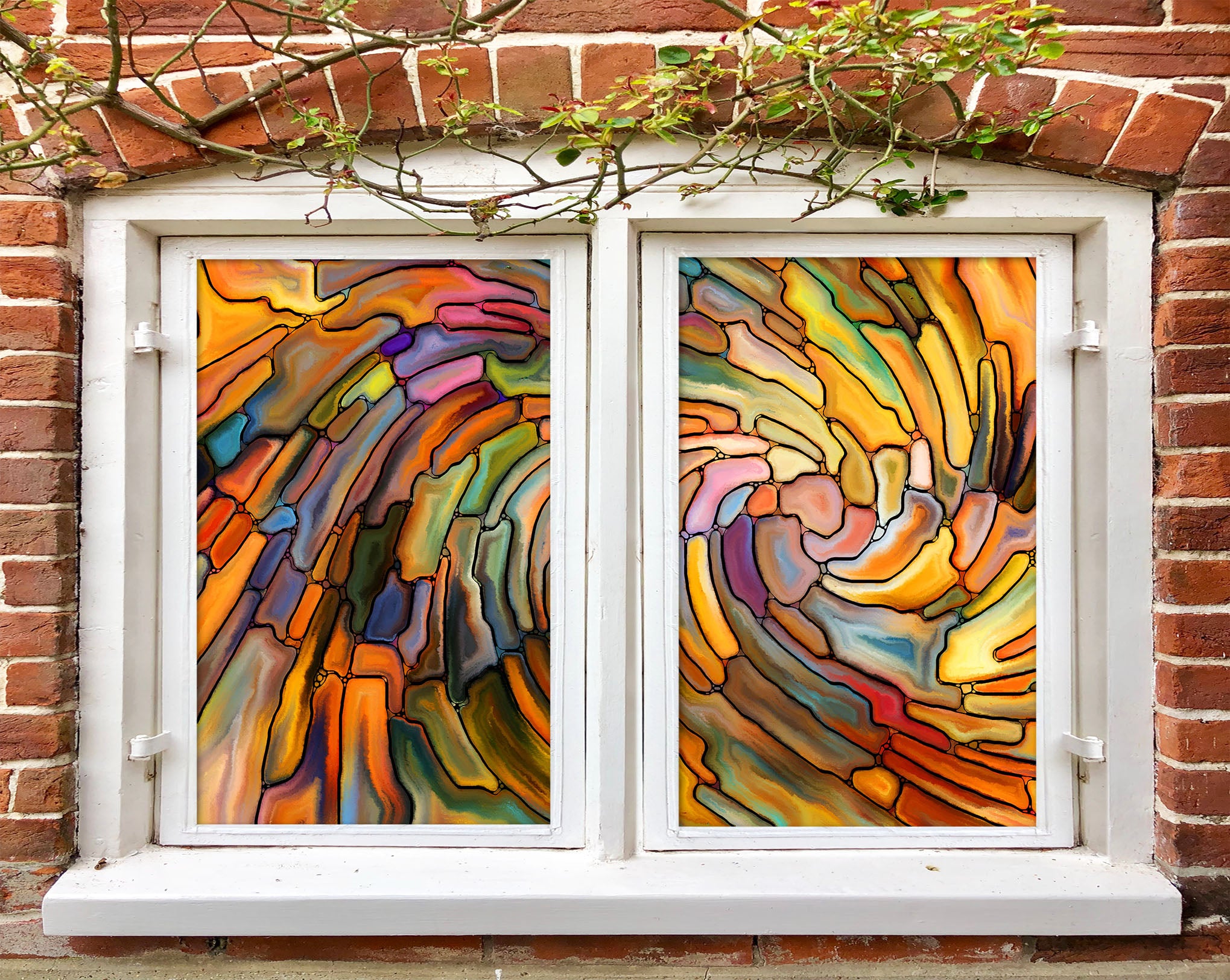 3D Graffiti Colored Vortex 142 Window Film Print Sticker Cling Stained Glass UV Block