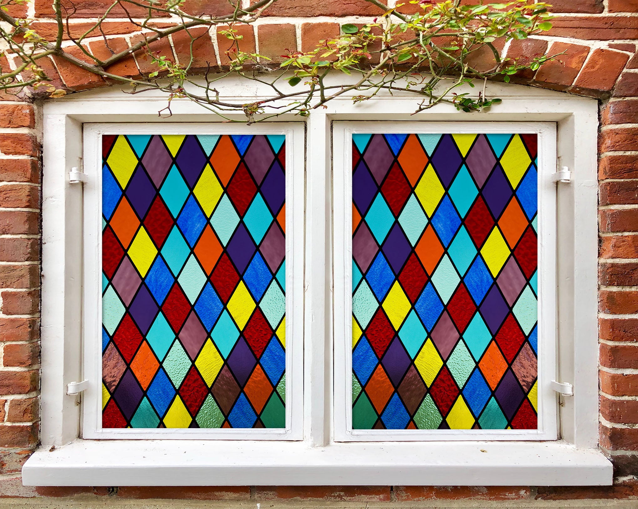 3D Colored Rhombus 124 Window Film Print Sticker Cling Stained Glass UV Block