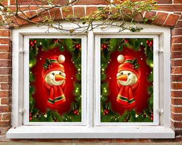 3D Snowman 31006 Christmas Window Film Print Sticker Cling Stained Glass Xmas