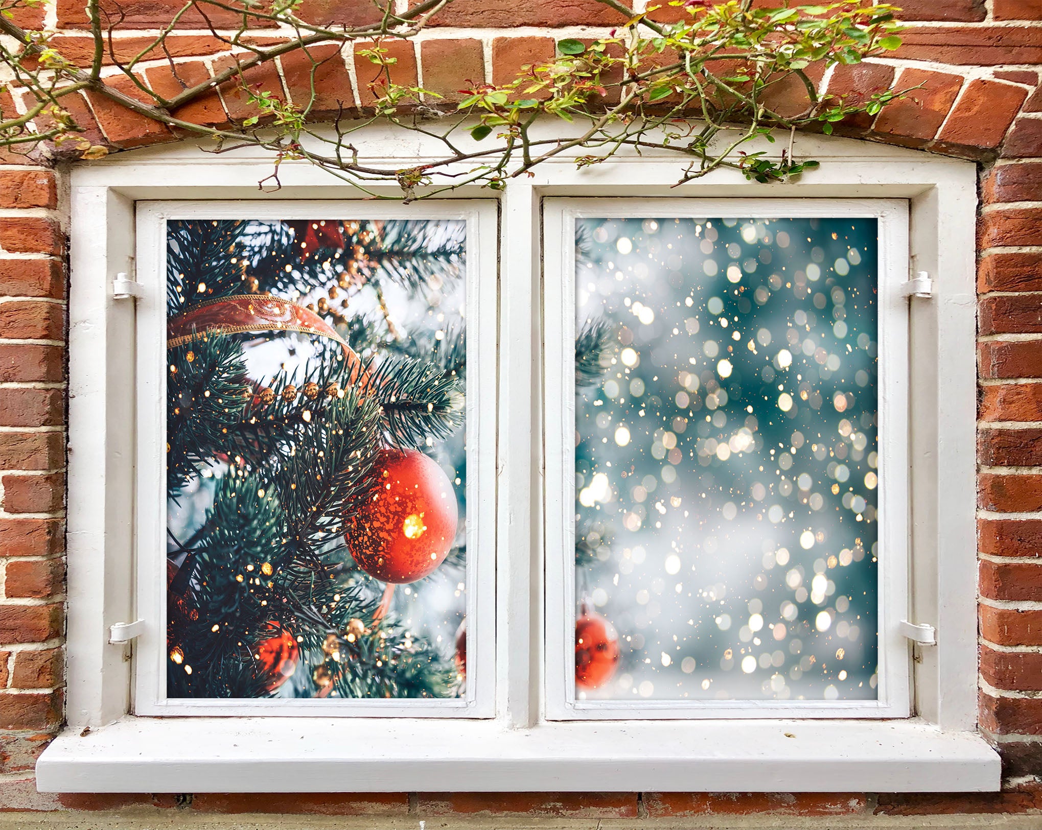 3D Christmas Tree Branches 30124 Christmas Window Film Print Sticker Cling Stained Glass Xmas