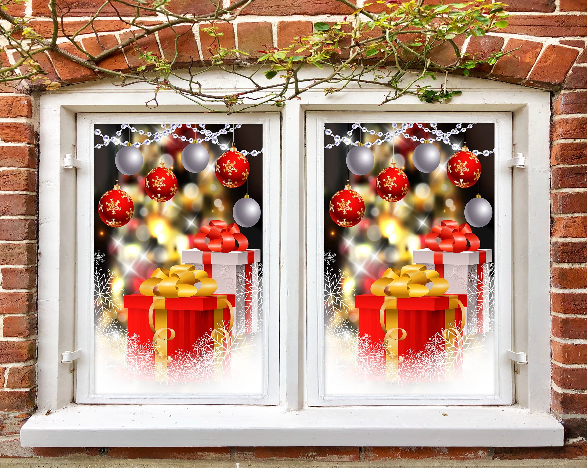 3D Gift 30037 Christmas Window Film Print Sticker Cling Stained Glass Xmas
