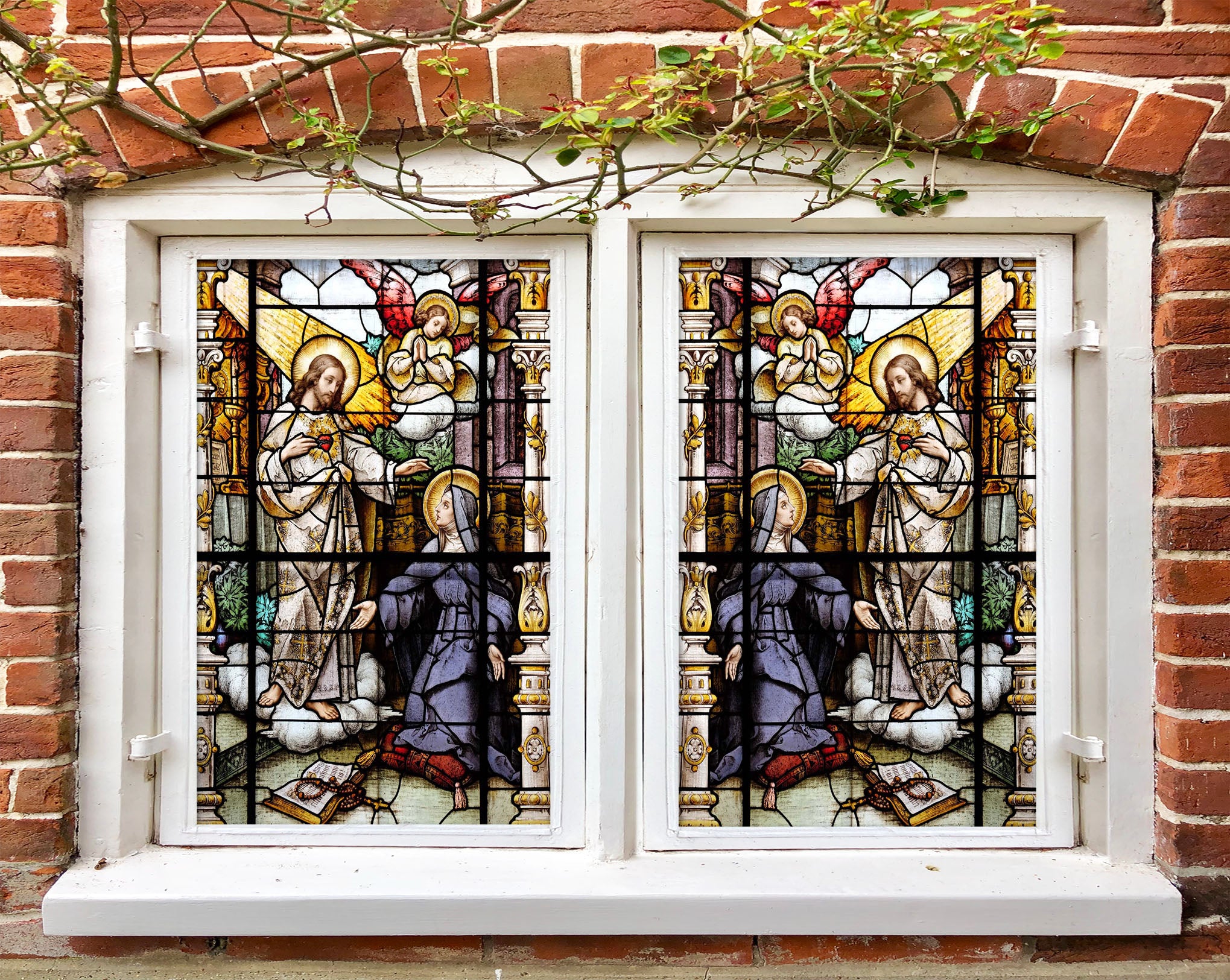 3D Religious Lady 148 Window Film Print Sticker Cling Stained Glass UV Block