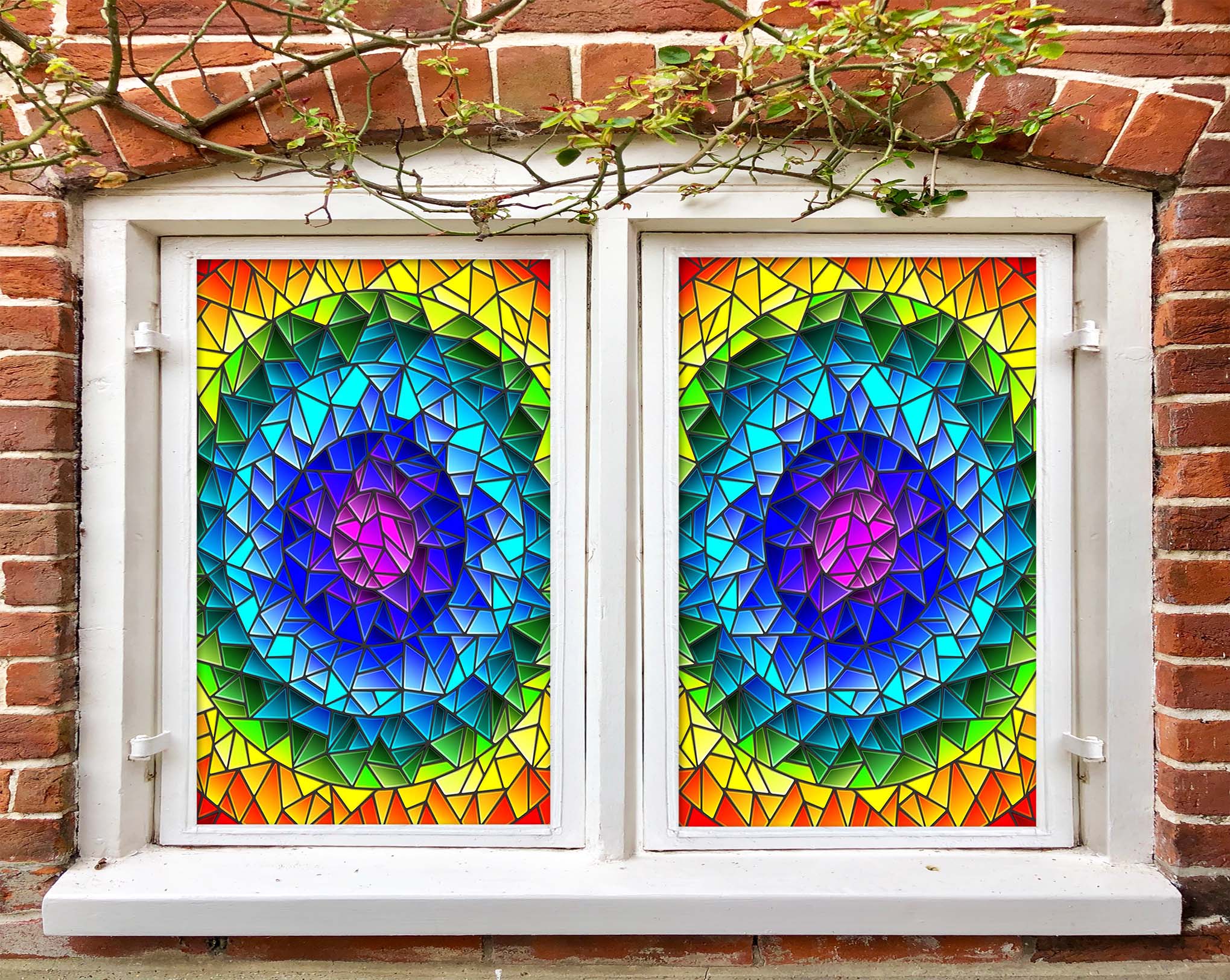 3D Colored Circle 416 Window Film Print Sticker Cling Stained Glass UV Block
