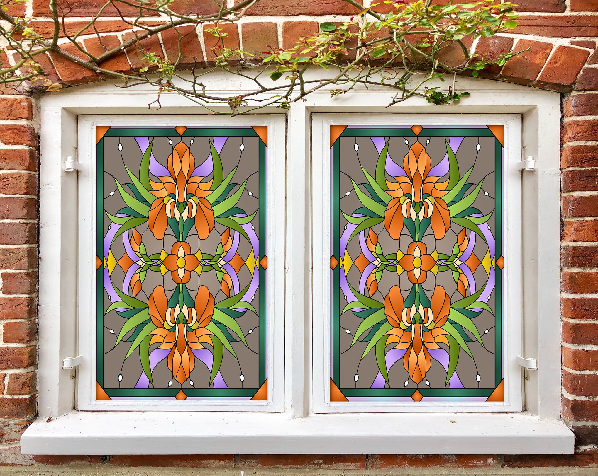 3D Orange Flower 155 Window Film Print Sticker Cling Stained Glass UV Block