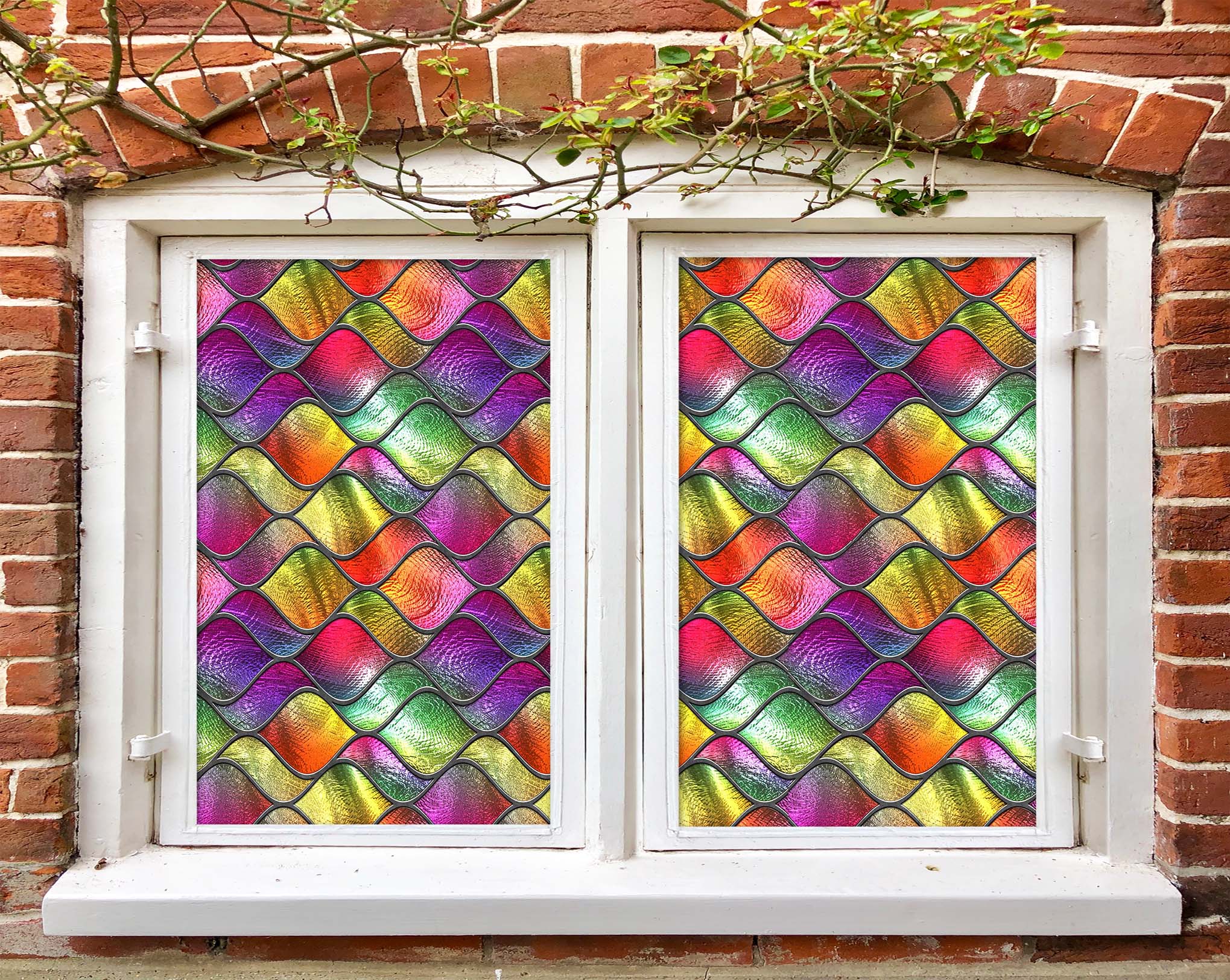 3D Diamond Wave 146 Window Film Print Sticker Cling Stained Glass UV Block