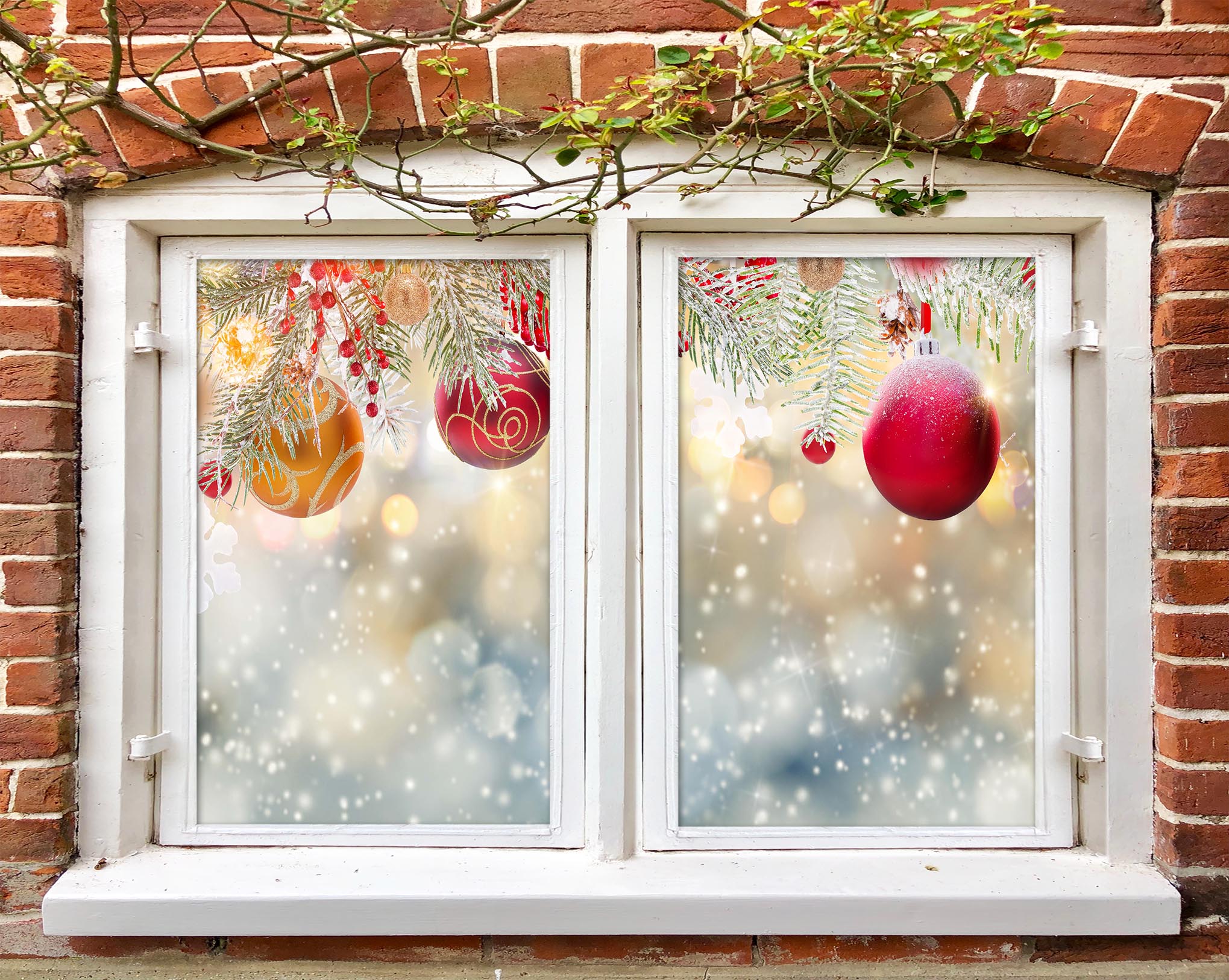 3D Golden Red Ball 30113 Christmas Window Film Print Sticker Cling Stained Glass Xmas