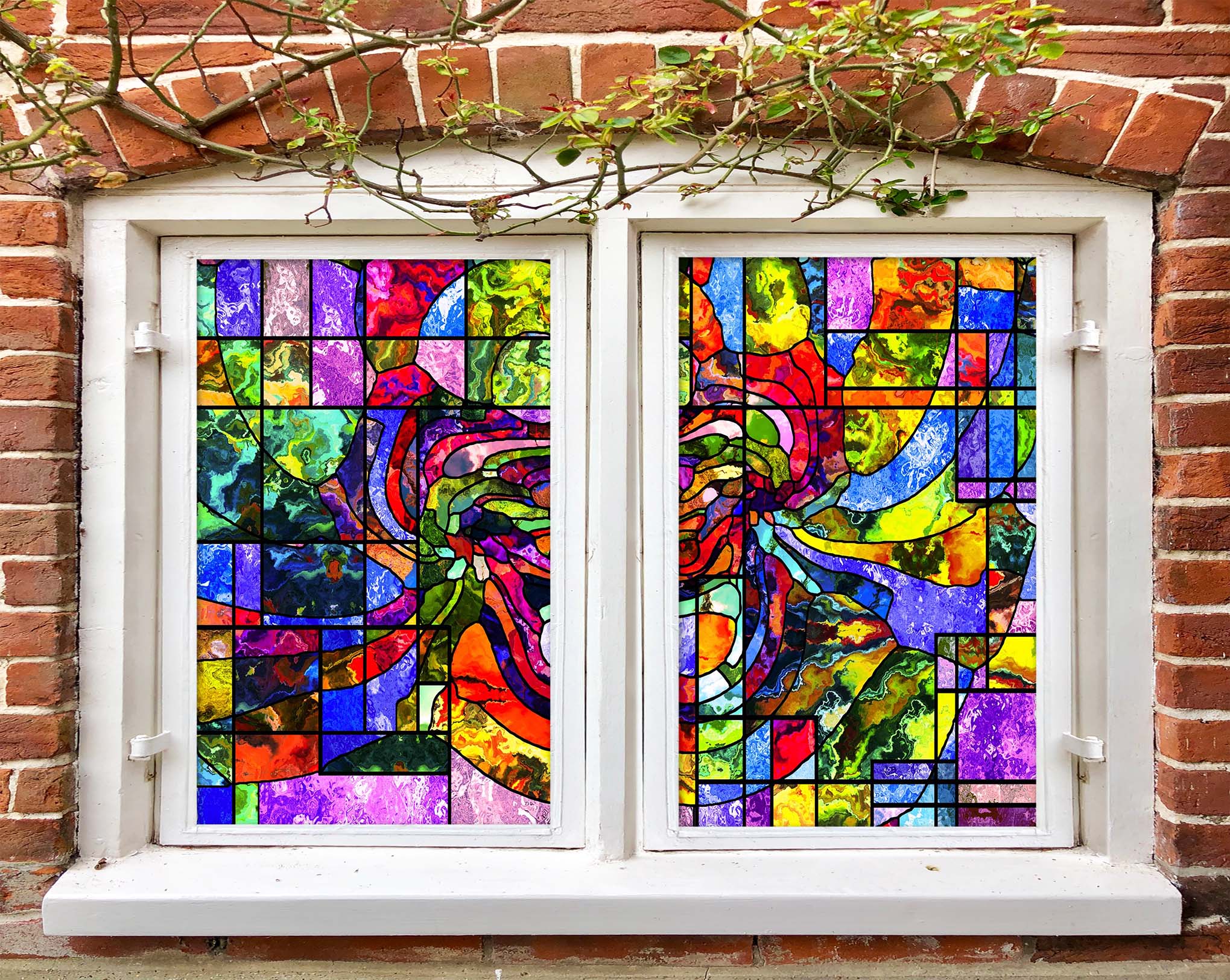 3D Color Abstraction 185 Window Film Print Sticker Cling Stained Glass UV Block