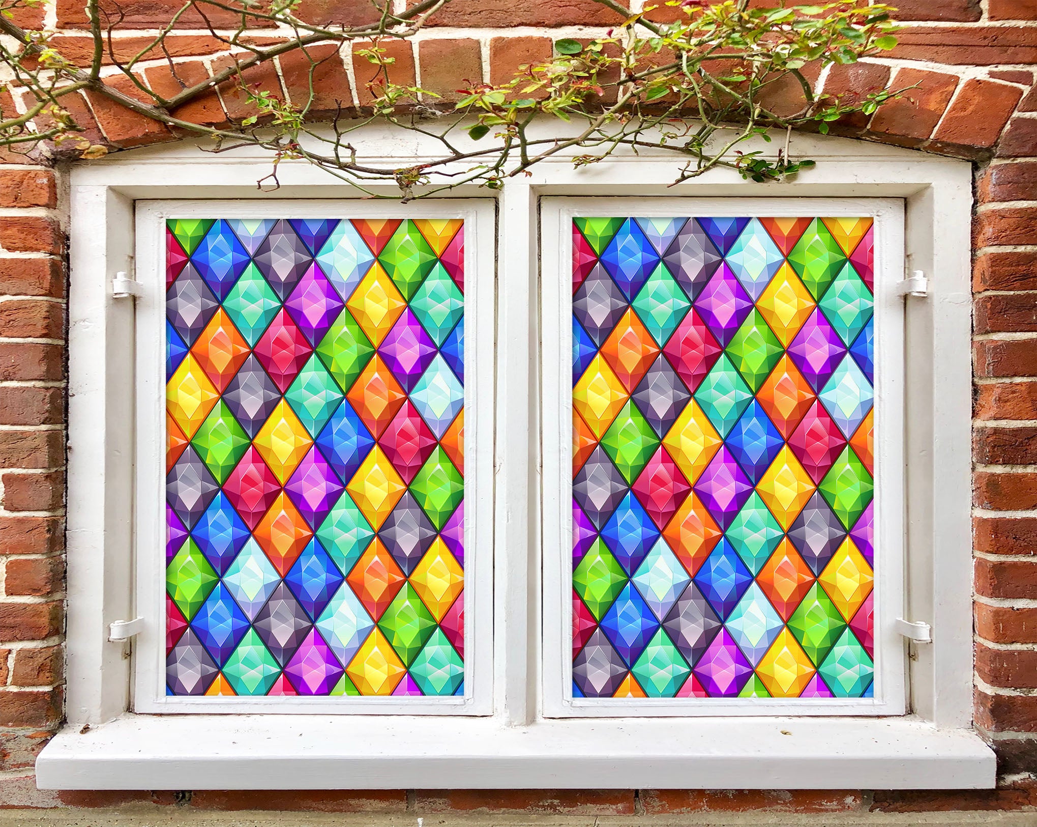 3D Colored Diamond 332 Window Film Print Sticker Cling Stained Glass UV Block