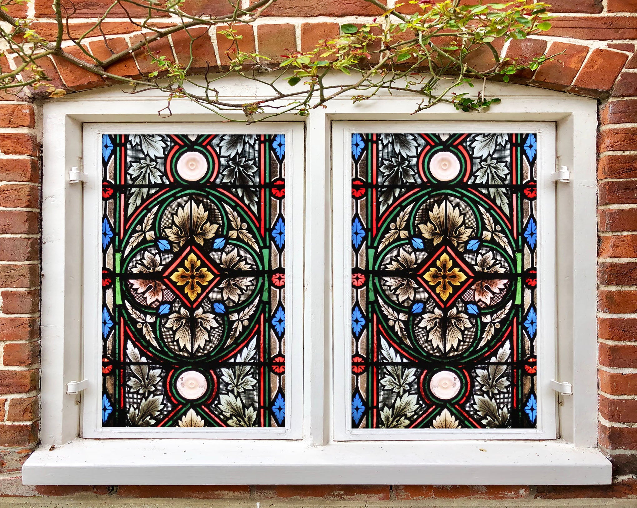 3D Leaf Pattern 218 Window Film Print Sticker Cling Stained Glass UV Block