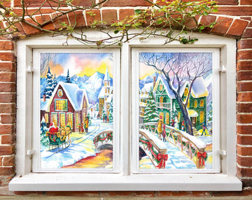 3D Snowy Town 30079 Christmas Window Film Print Sticker Cling Stained Glass Xmas