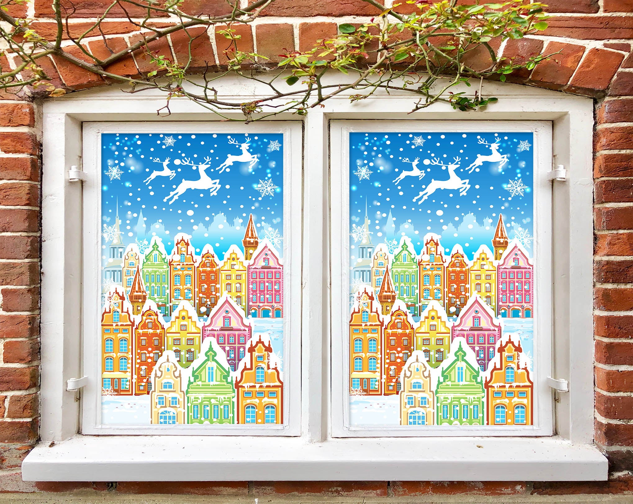 3D Colorful Houses 31026 Christmas Window Film Print Sticker Cling Stained Glass Xmas