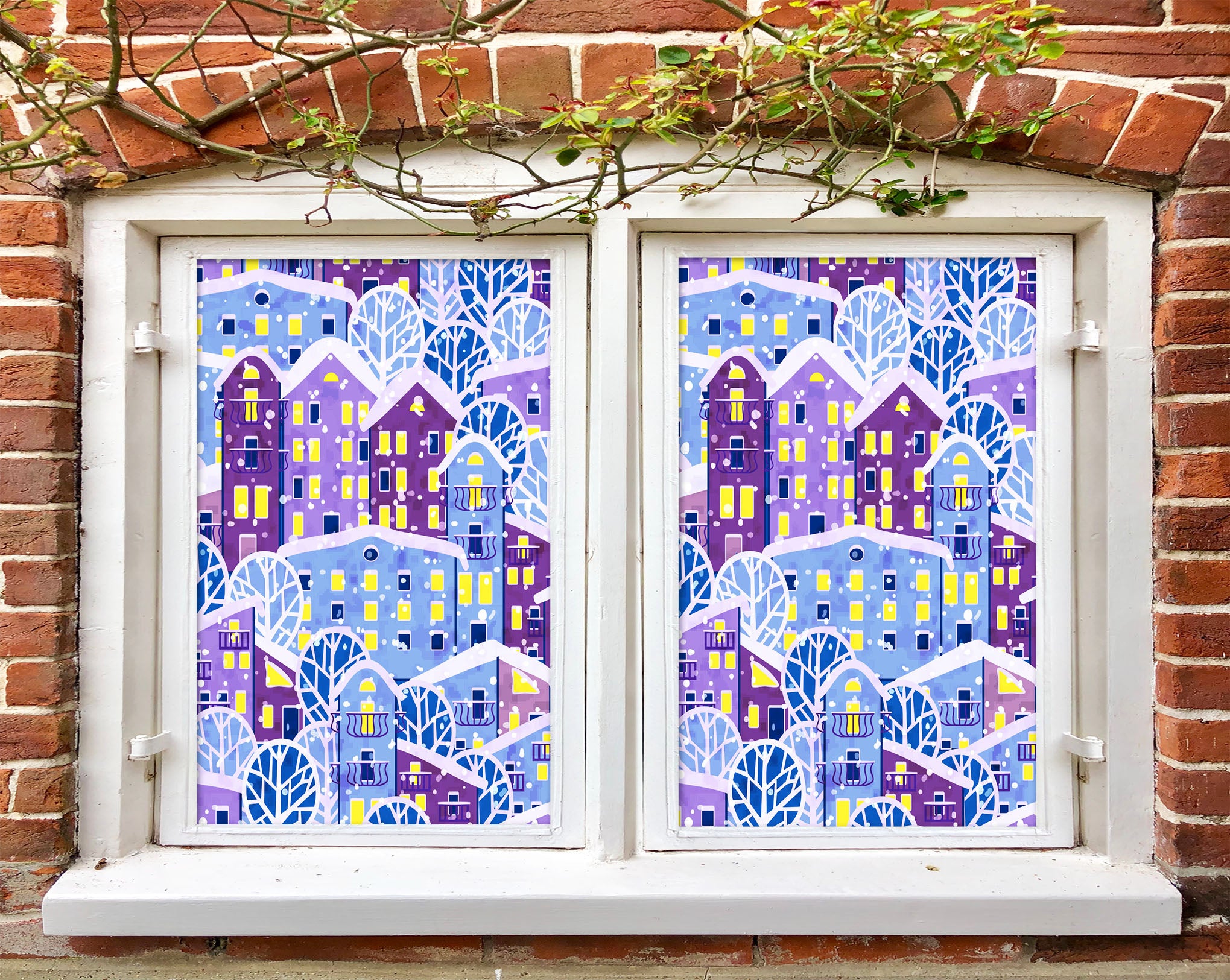 3D Purple Snow House 281 Window Film Print Sticker Cling Stained Glass UV Block