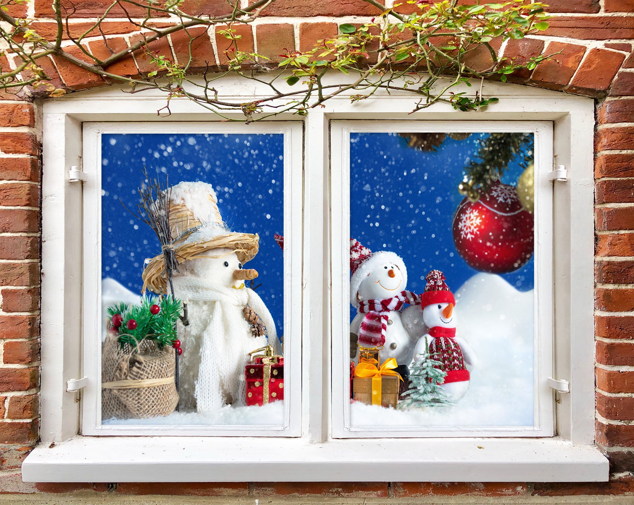 3D Snowman 30093 Christmas Window Film Print Sticker Cling Stained Glass Xmas