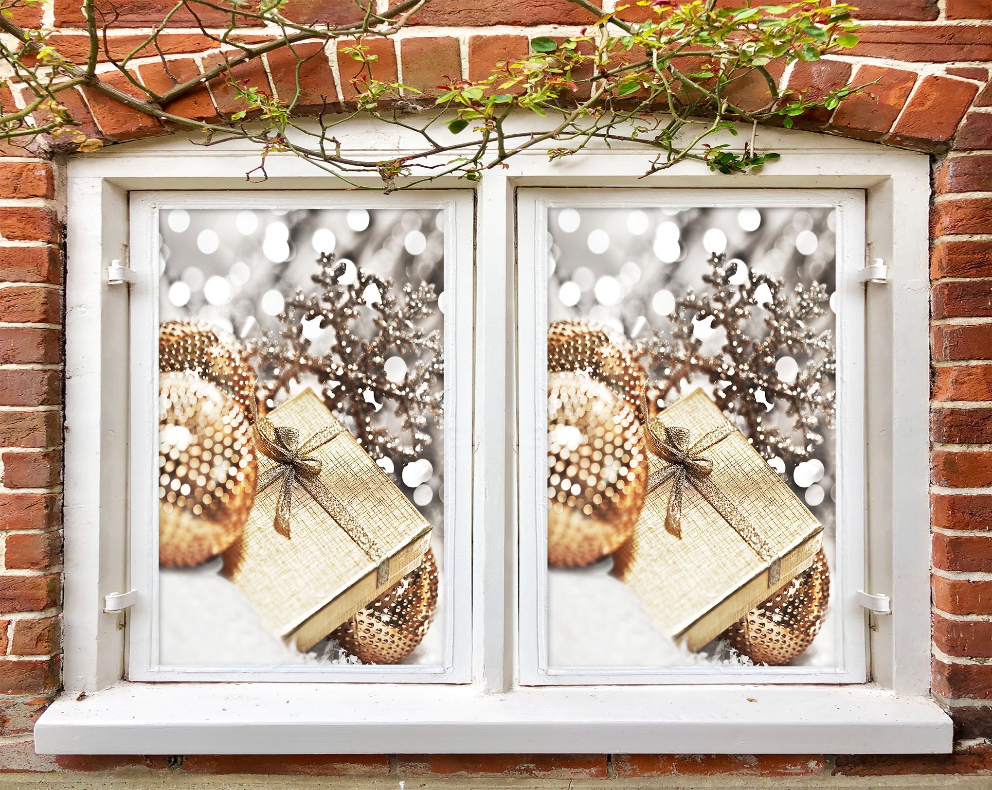 3D Golden Gift 30005 Christmas Window Film Print Sticker Cling Stained Glass Xmas