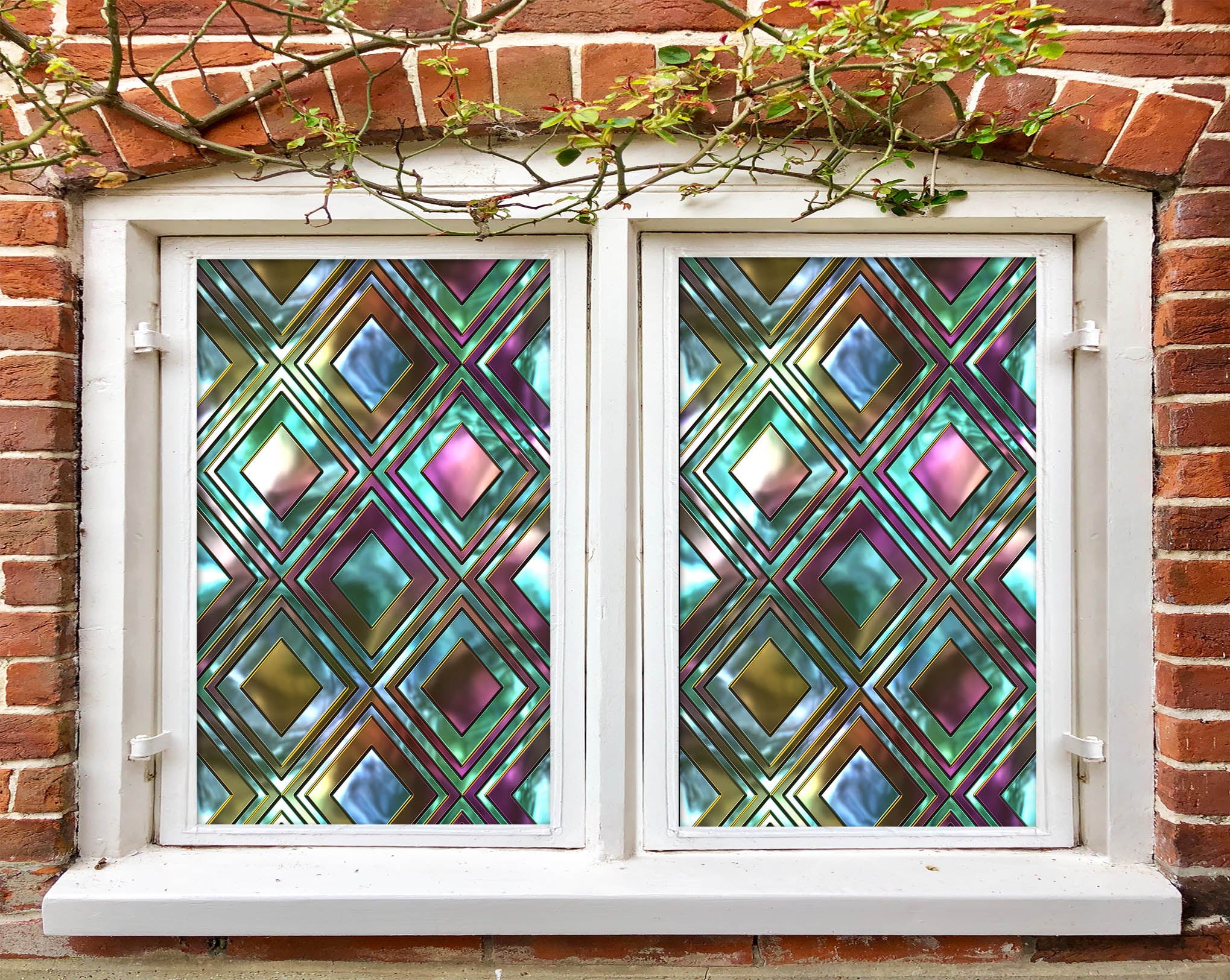 3D Glass Rrhombus 202 Window Film Print Sticker Cling Stained Glass UV Block