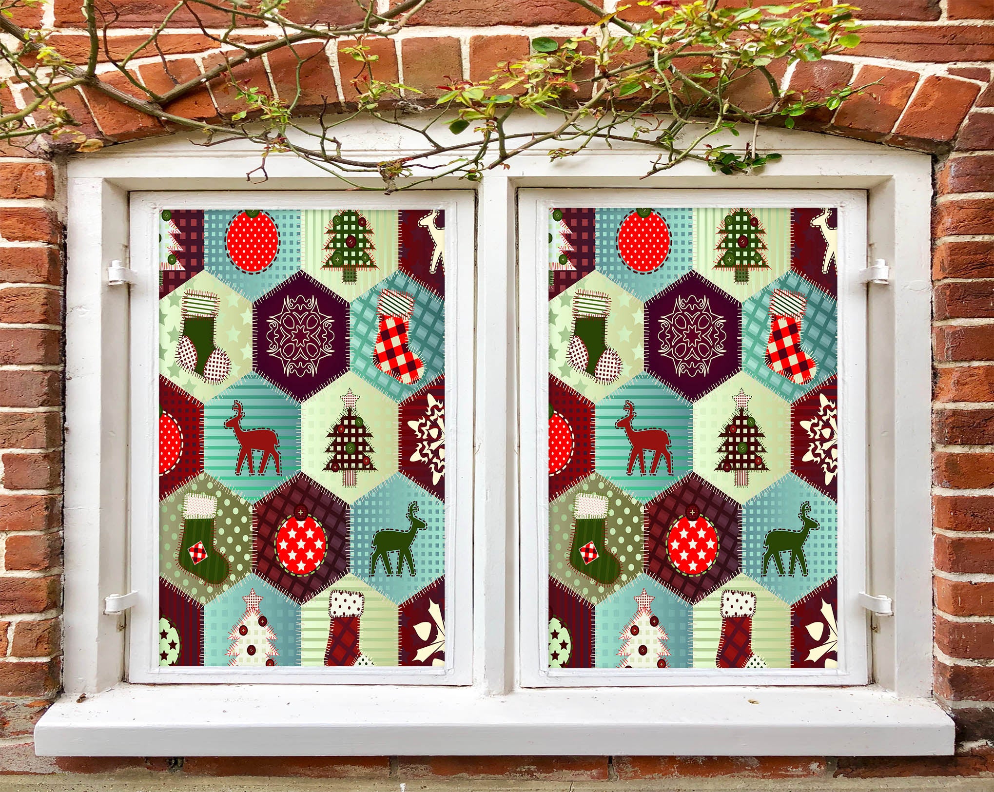 3D Hexagon Pattern 30036 Christmas Window Film Print Sticker Cling Stained Glass Xmas