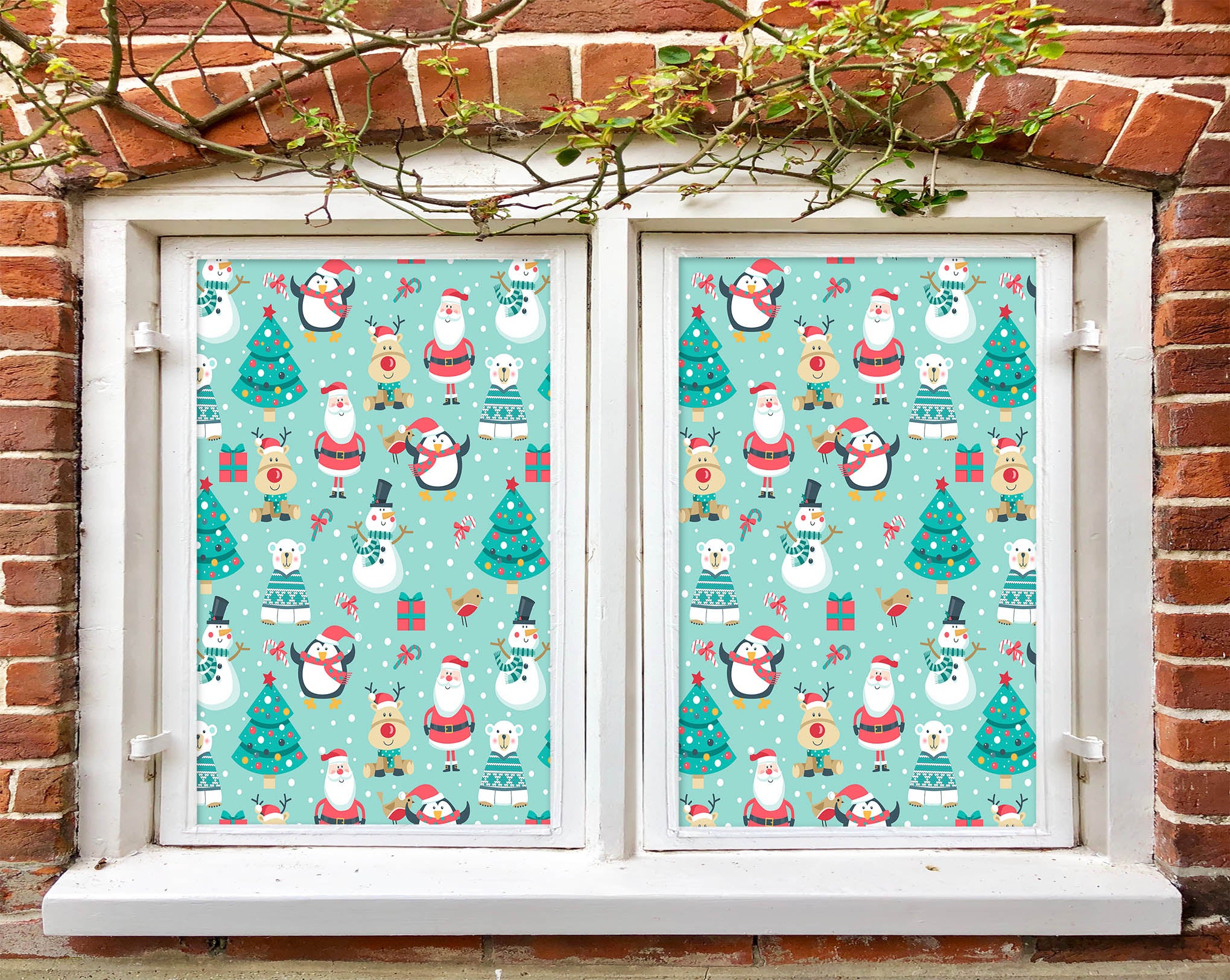 3D Santa Snowman 30067 Christmas Window Film Print Sticker Cling Stained Glass Xmas