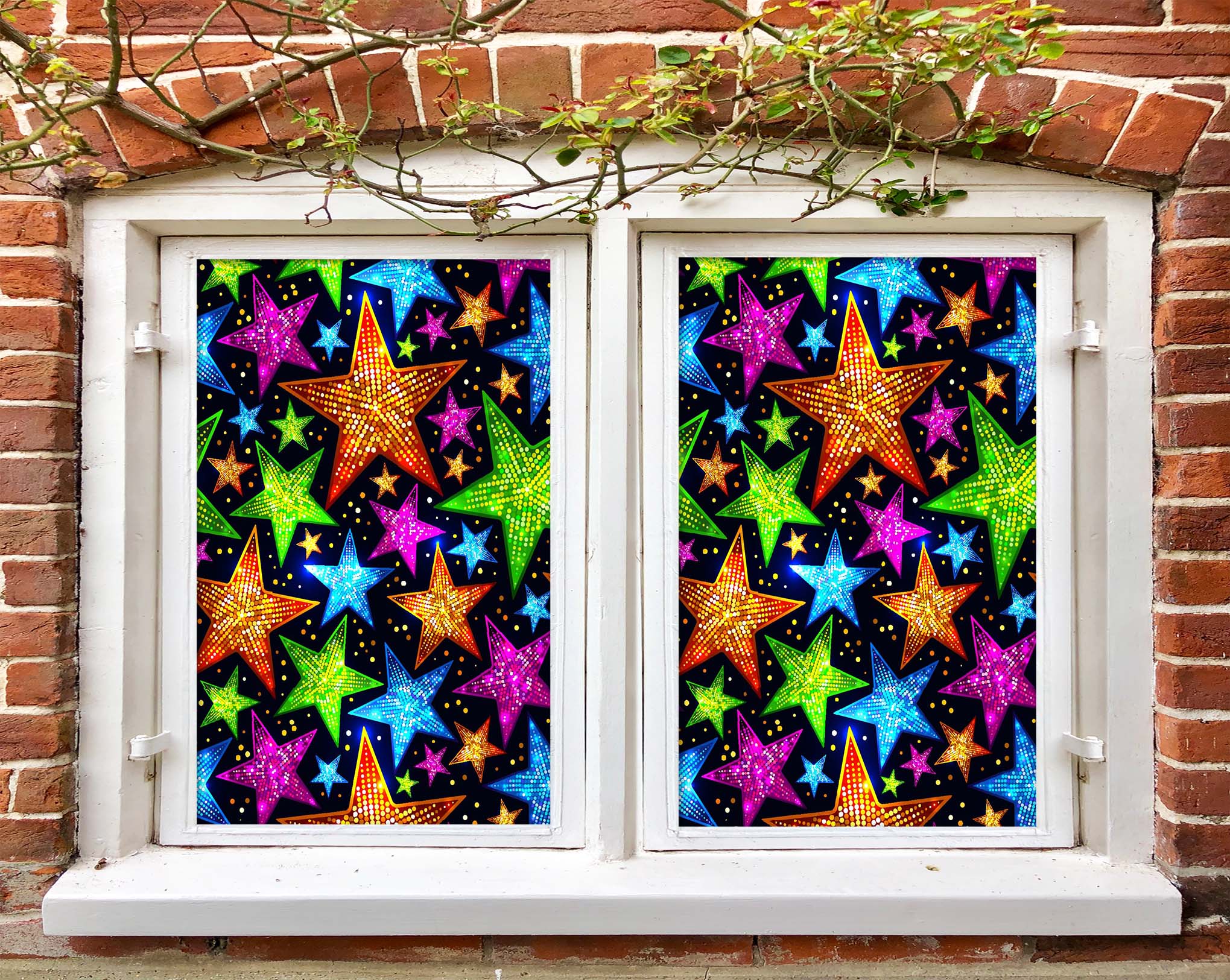 3D Colored Stars 348 Window Film Print Sticker Cling Stained Glass UV Block