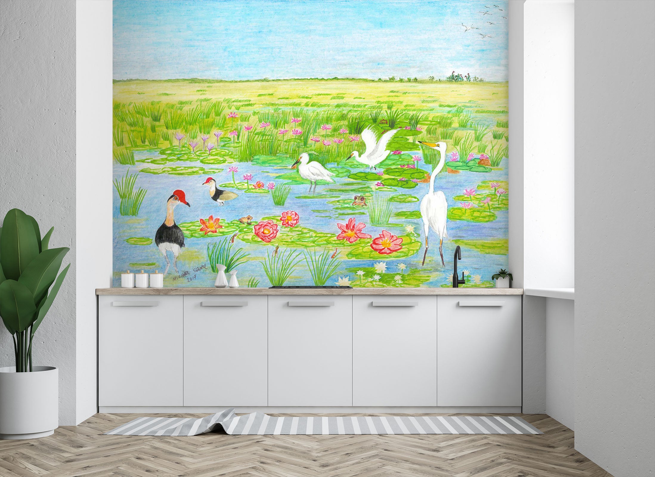 3D Spring Pond 1407 Michael Sewell Wall Mural Wall Murals