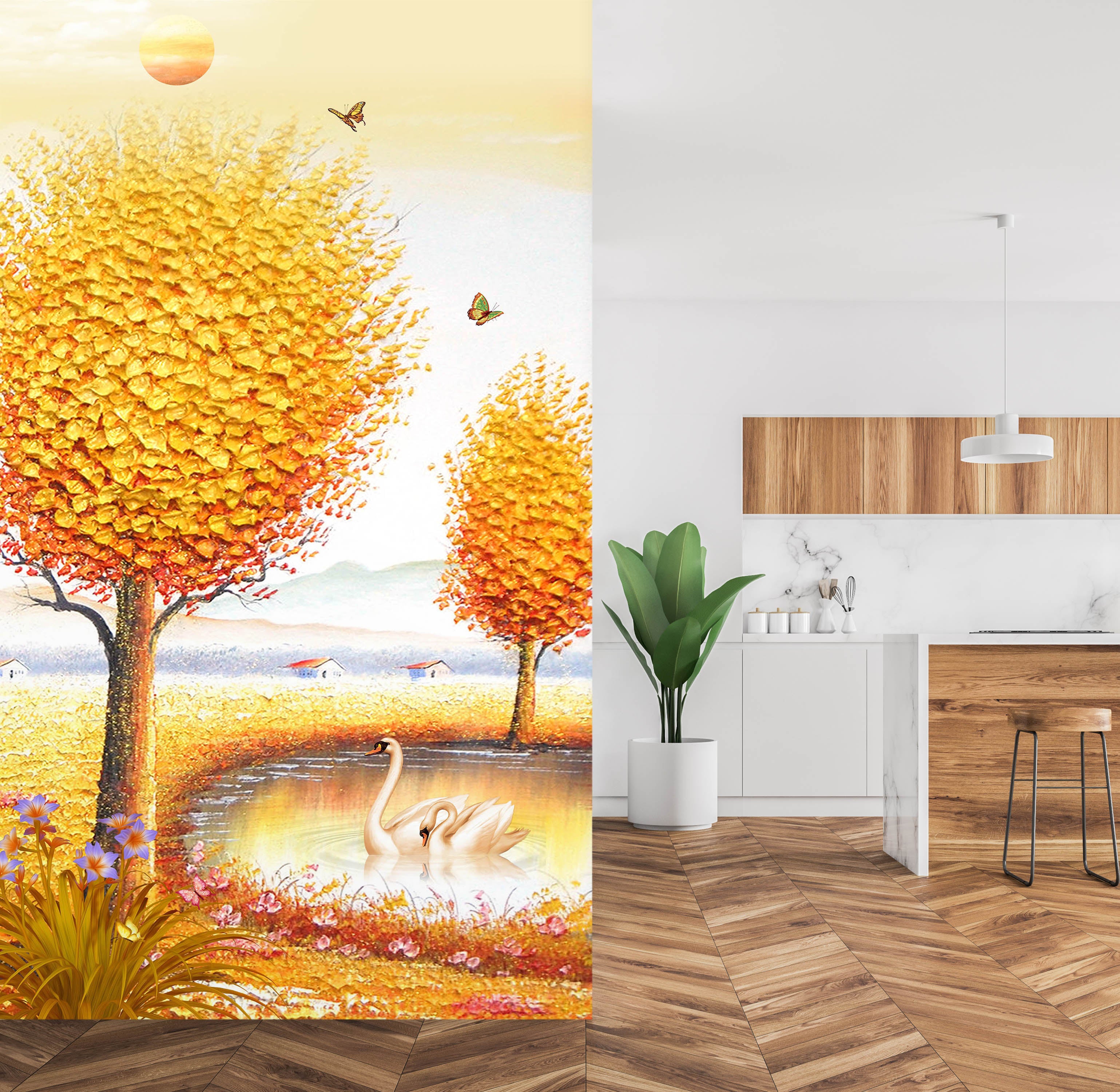 3D Golden Forest 1873 Wall Murals