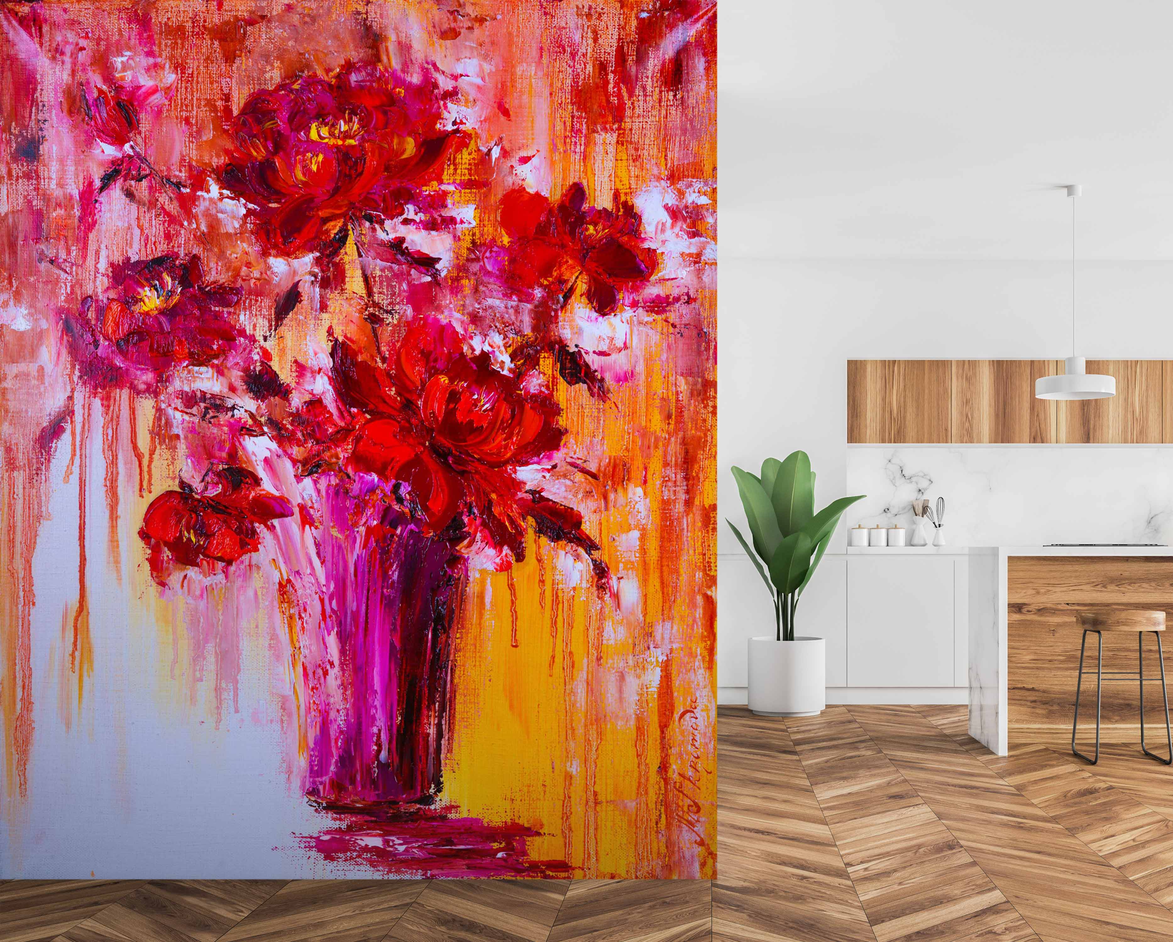 3D Red Flower Vase 151 Skromova Marina Wall Mural Wall Murals