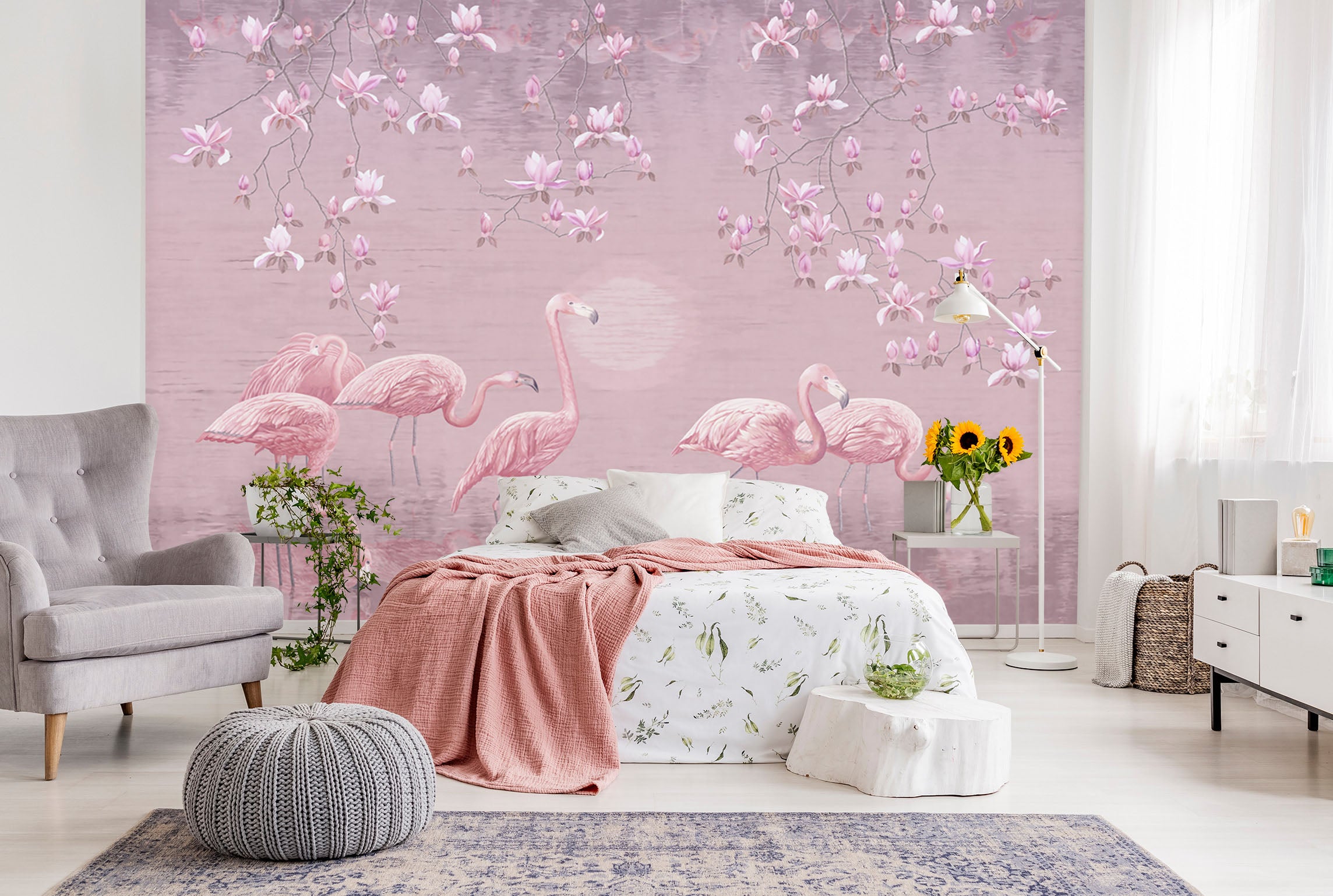 3D Flower Flamingo 1543 Wall Murals