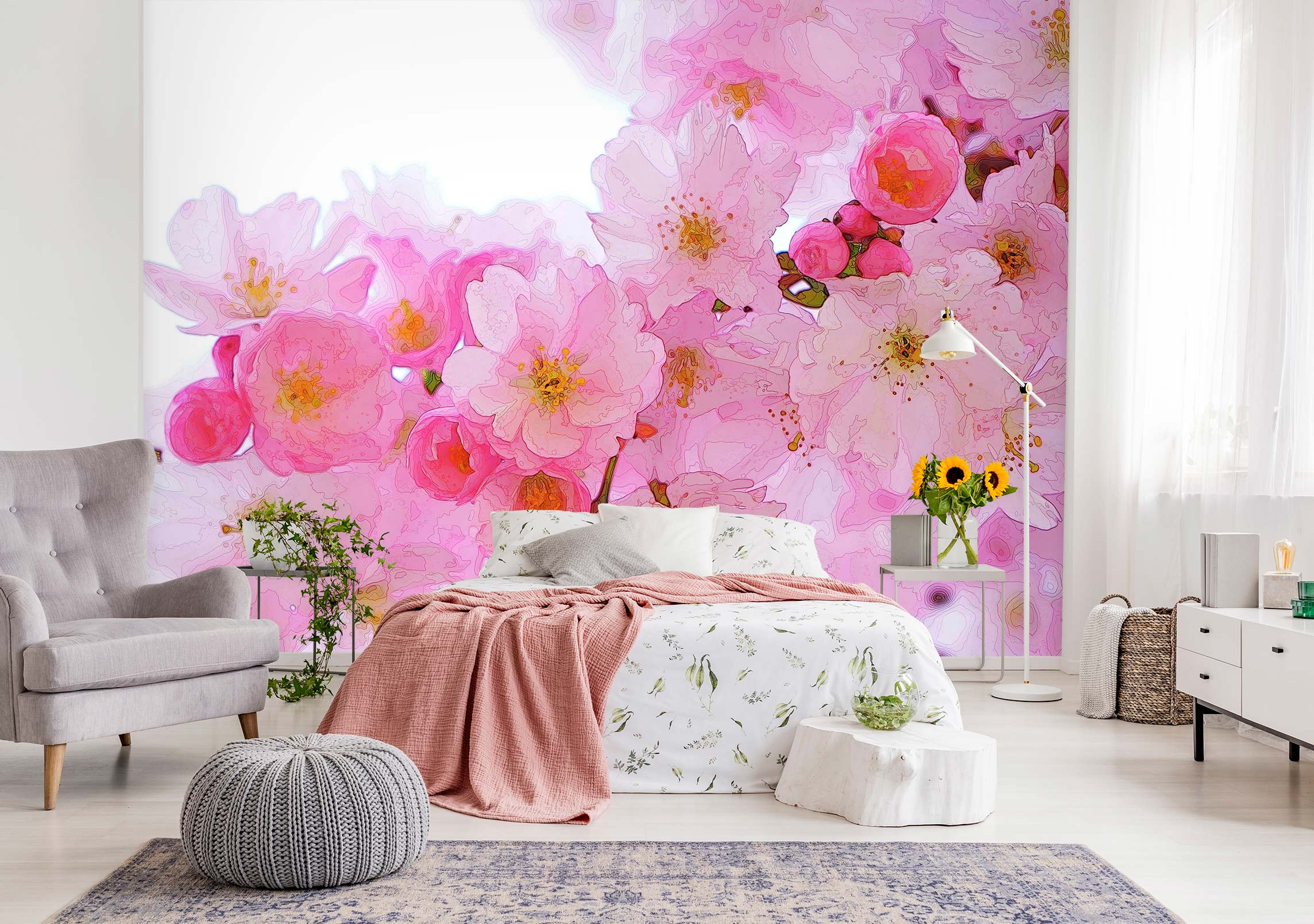 3D Pink Peach Blossom 90228 Alius Herb Wall Mural Wall Murals