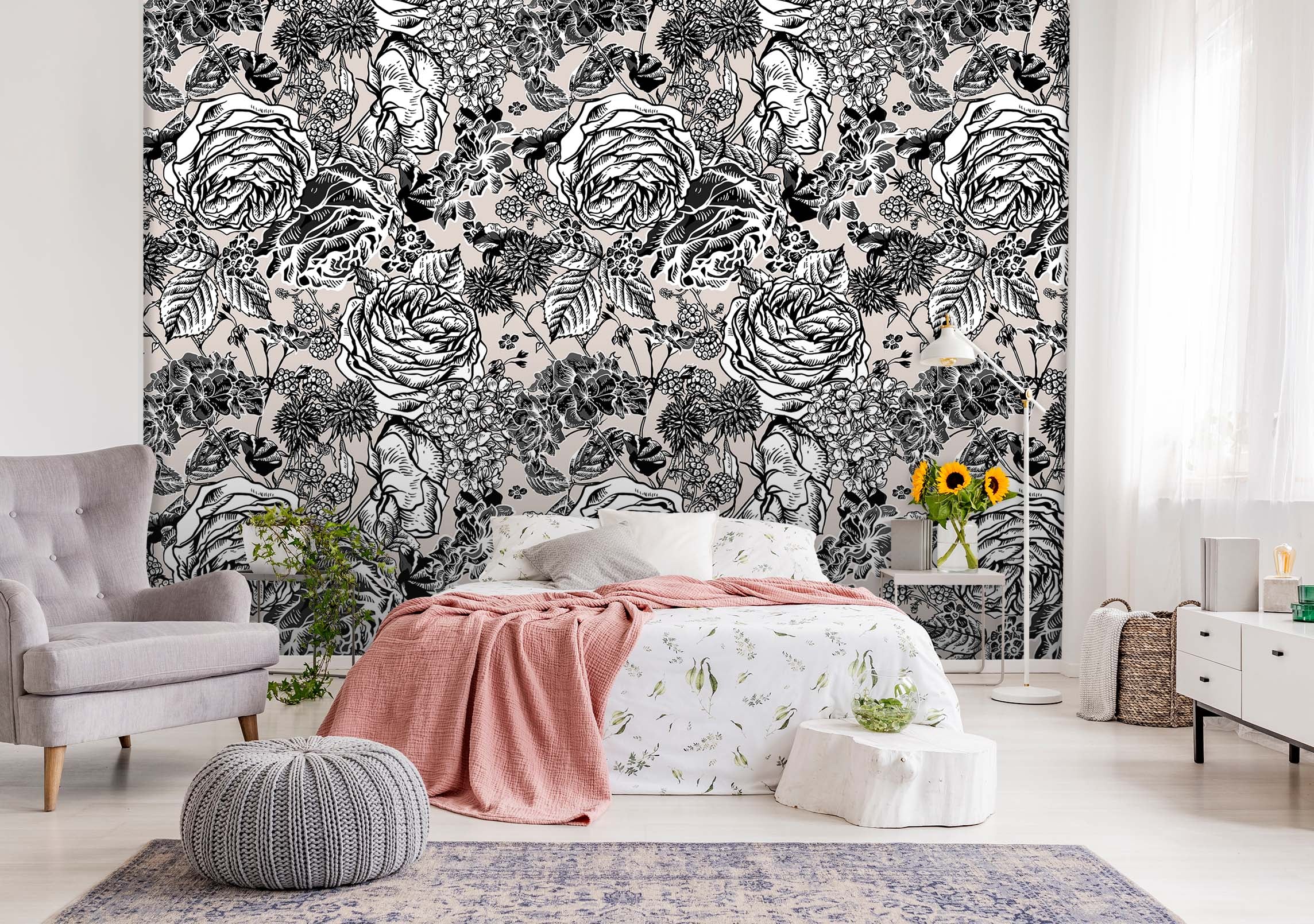 3D Doodle Peony Flower 55 Wall Murals