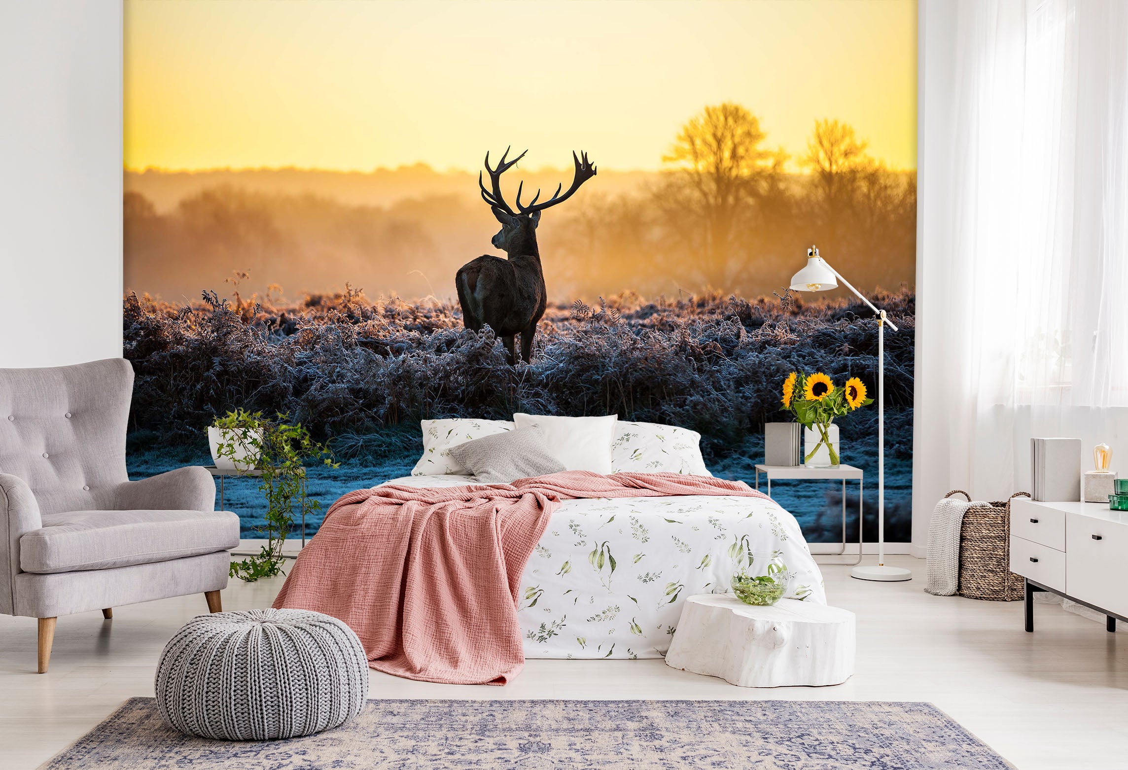 3D Elk Dusk Grassland 057 Wall Murals