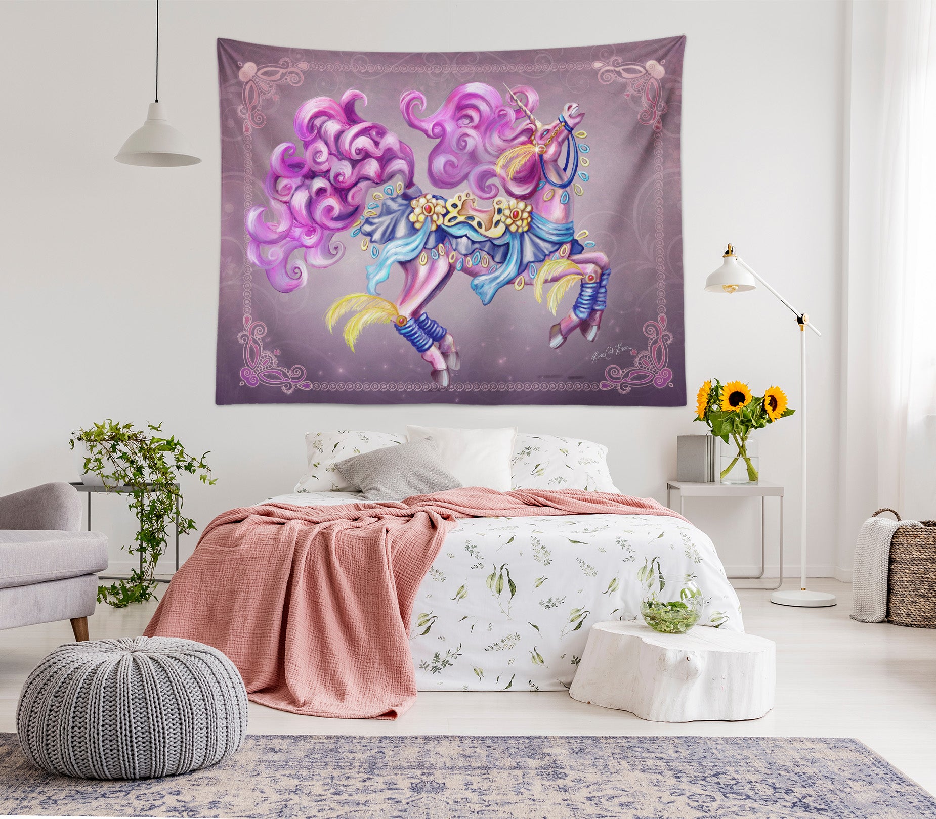 3D Beautiful Unicorn 955 Rose Catherine Khan Tapestry Hanging Cloth Hang