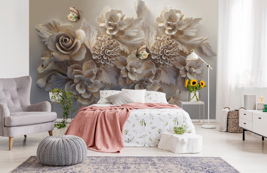 3D Rose Flower Butterfly 113 Wall Murals | AJ Wallpaper