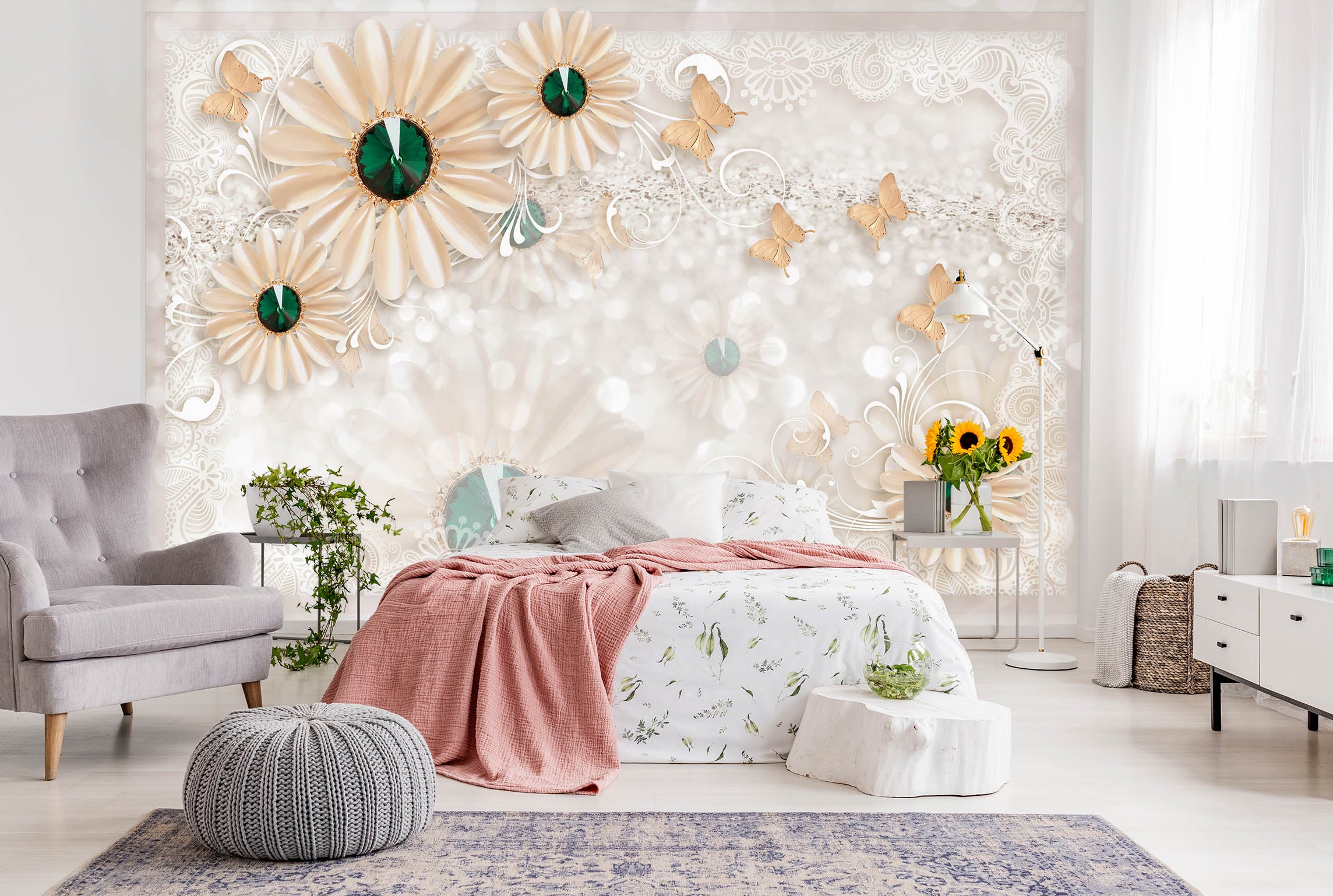 3D Pearl Flower 1478 Wall Murals