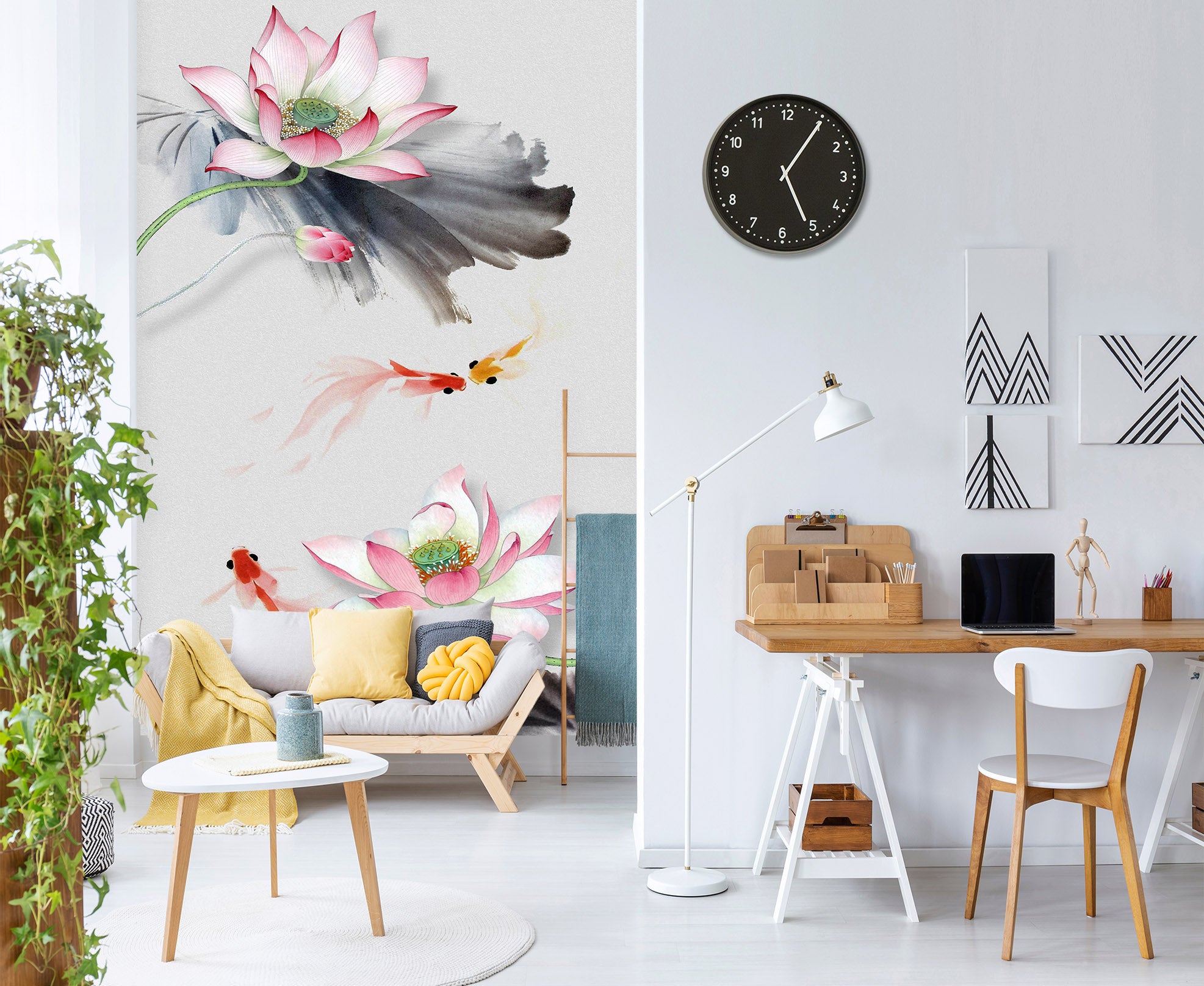 3D Painted Lotus 1854 Wall Murals