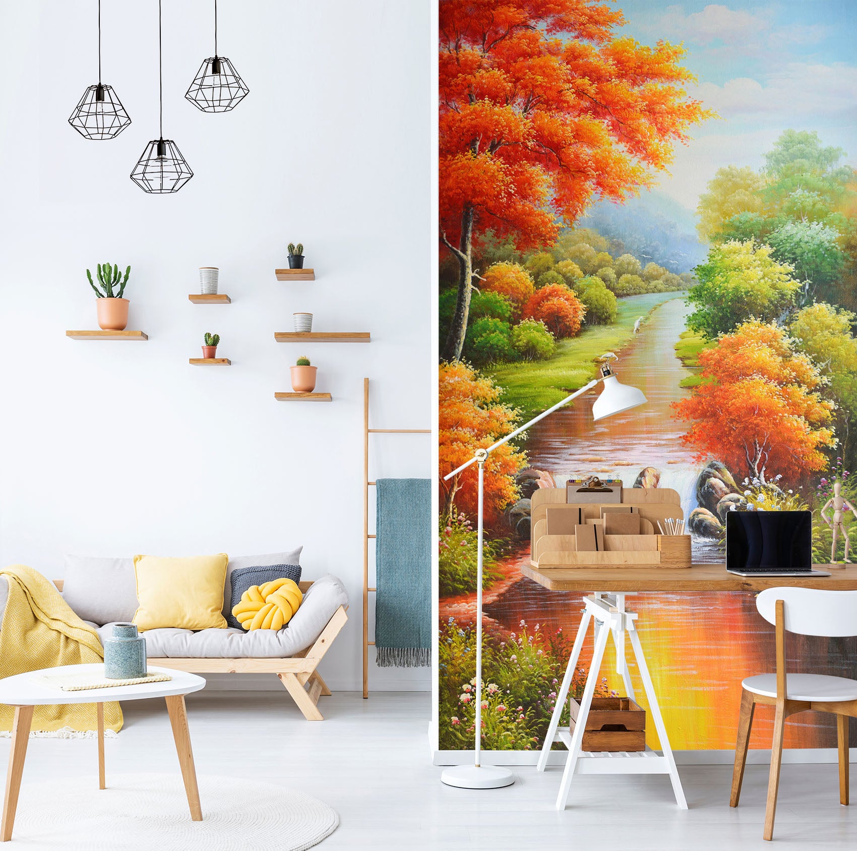 3D Autumn Stream 1871 Wall Murals