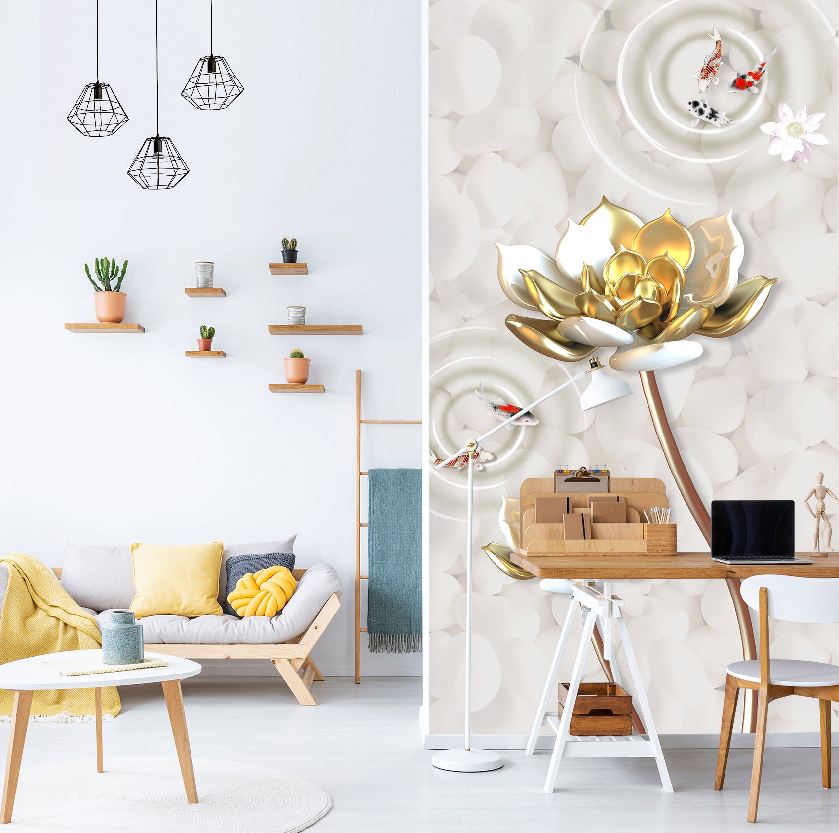 3D Golden Lotus 1858 Wall Murals