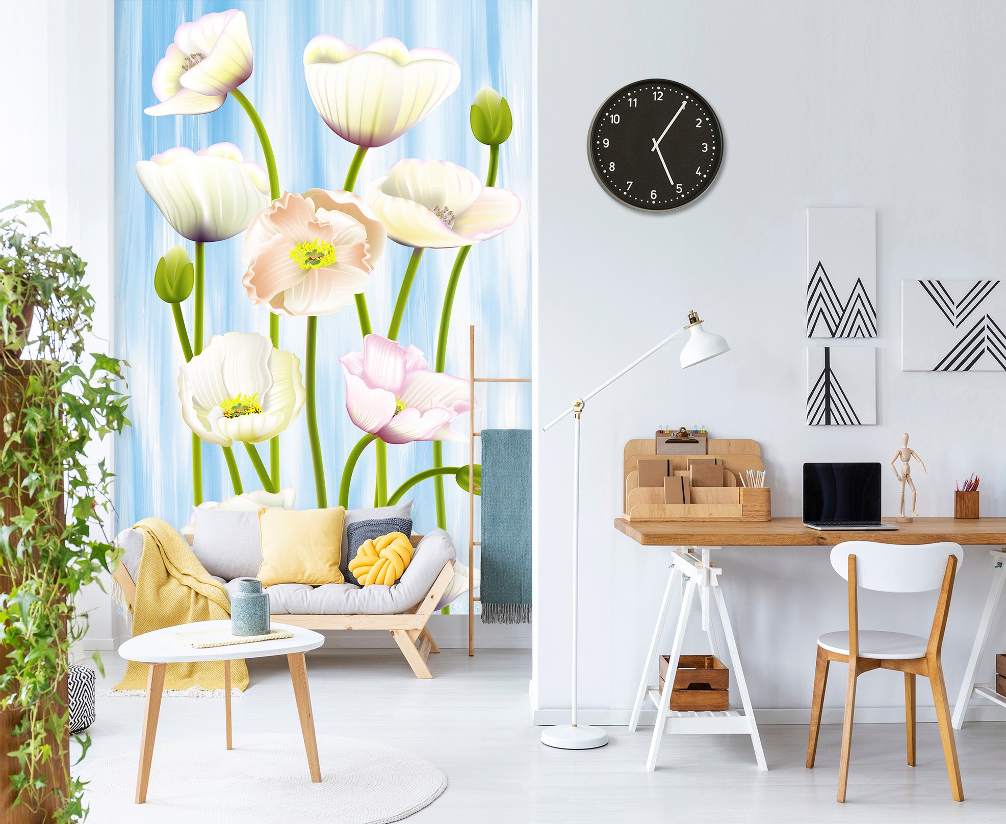 3D White Flowers 1535 Wall Murals