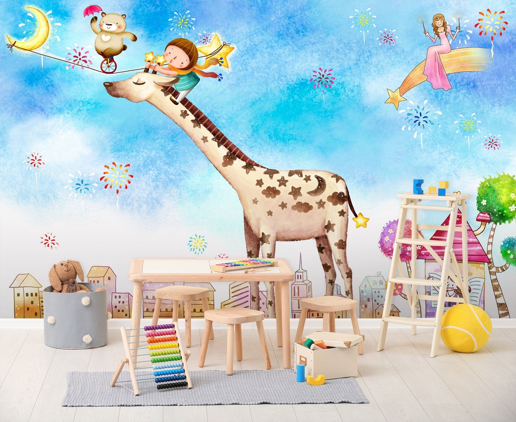 3D Moon Giraffe 019 Wall Murals Wallpaper AJ Wallpaper 2 