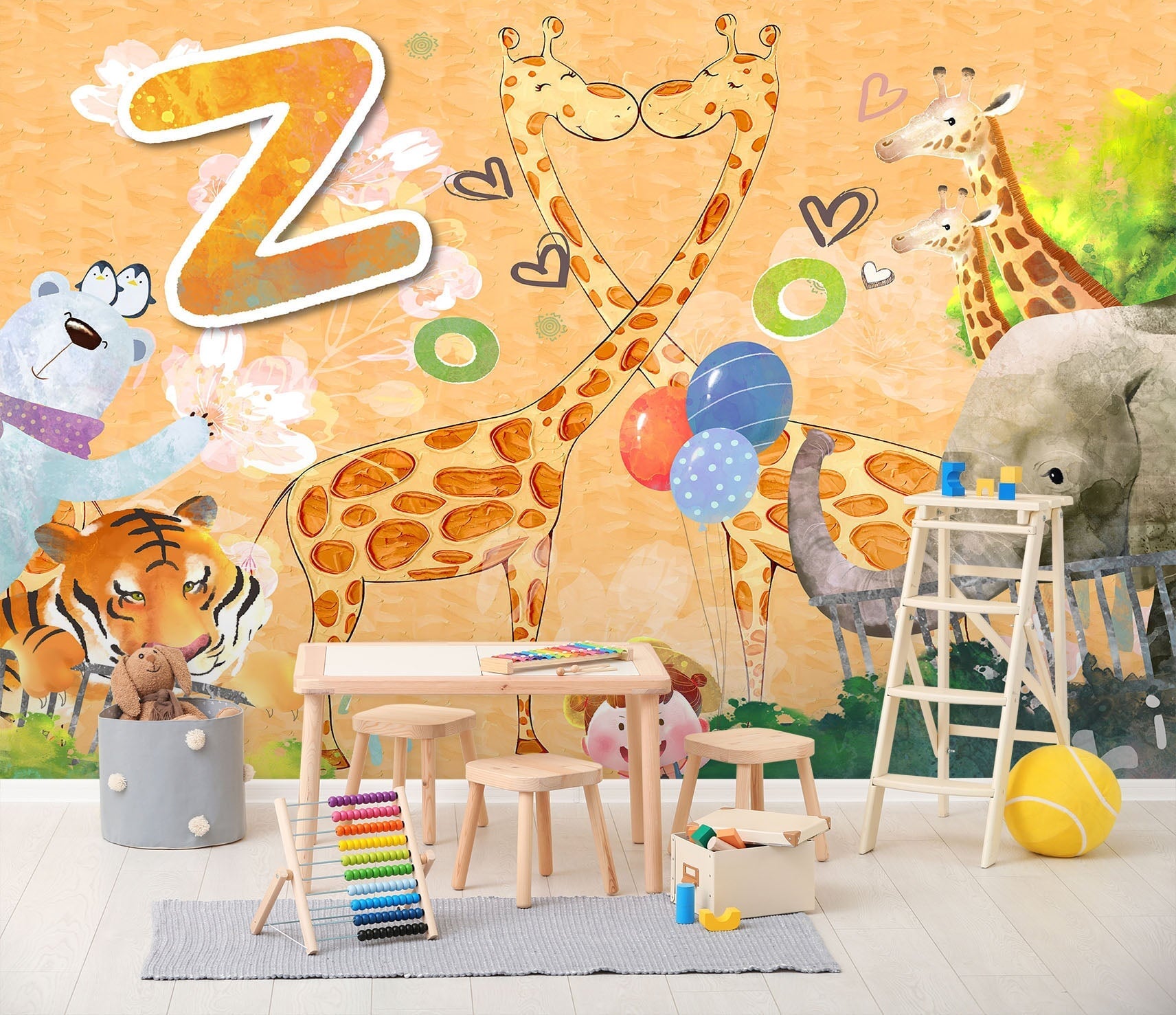 3D Cartoon Giraffe Balloon 016 Wall Murals Wallpaper AJ Wallpaper 2 