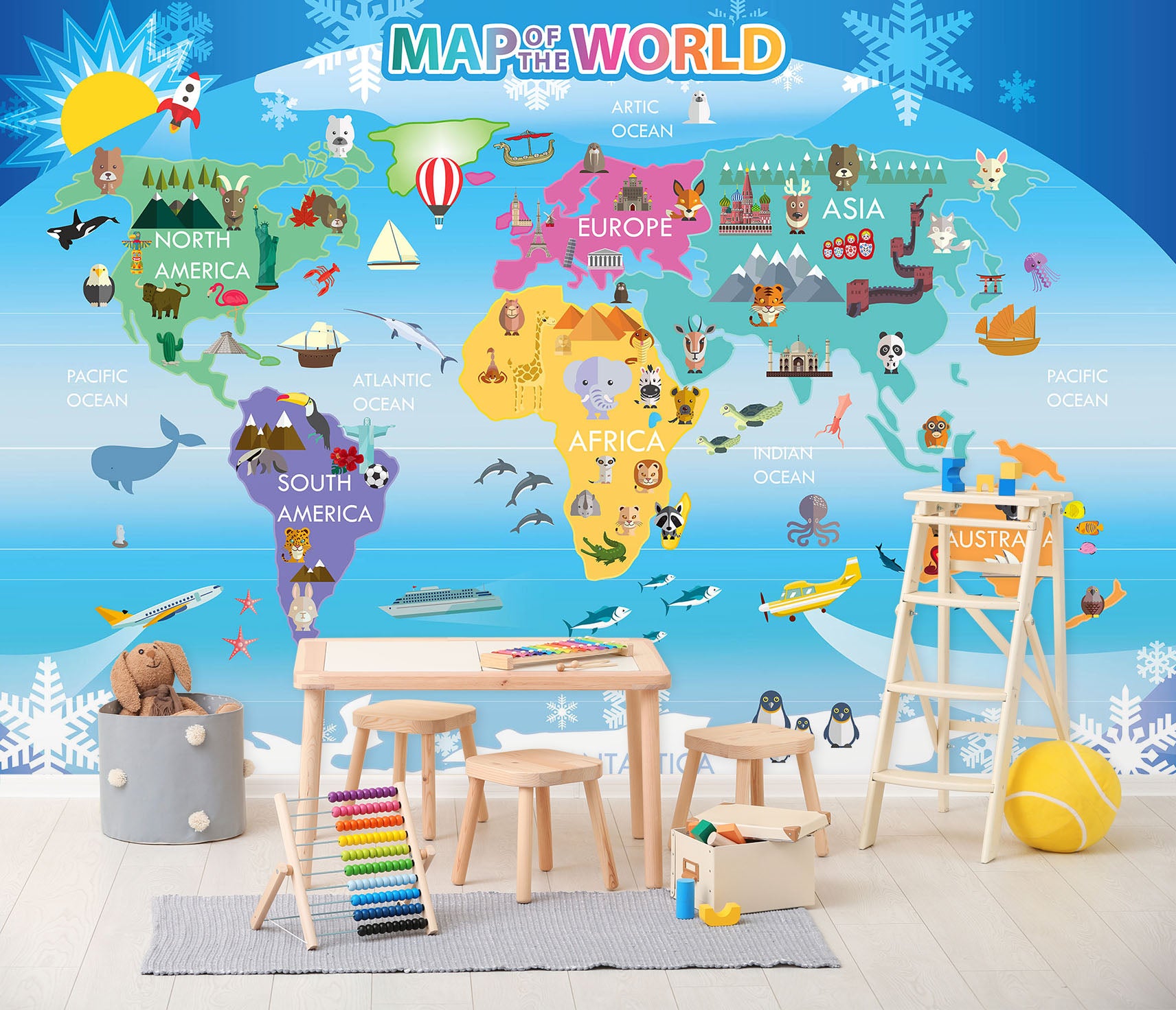 3D Beautiful Colors 2115 World Map Wall Murals