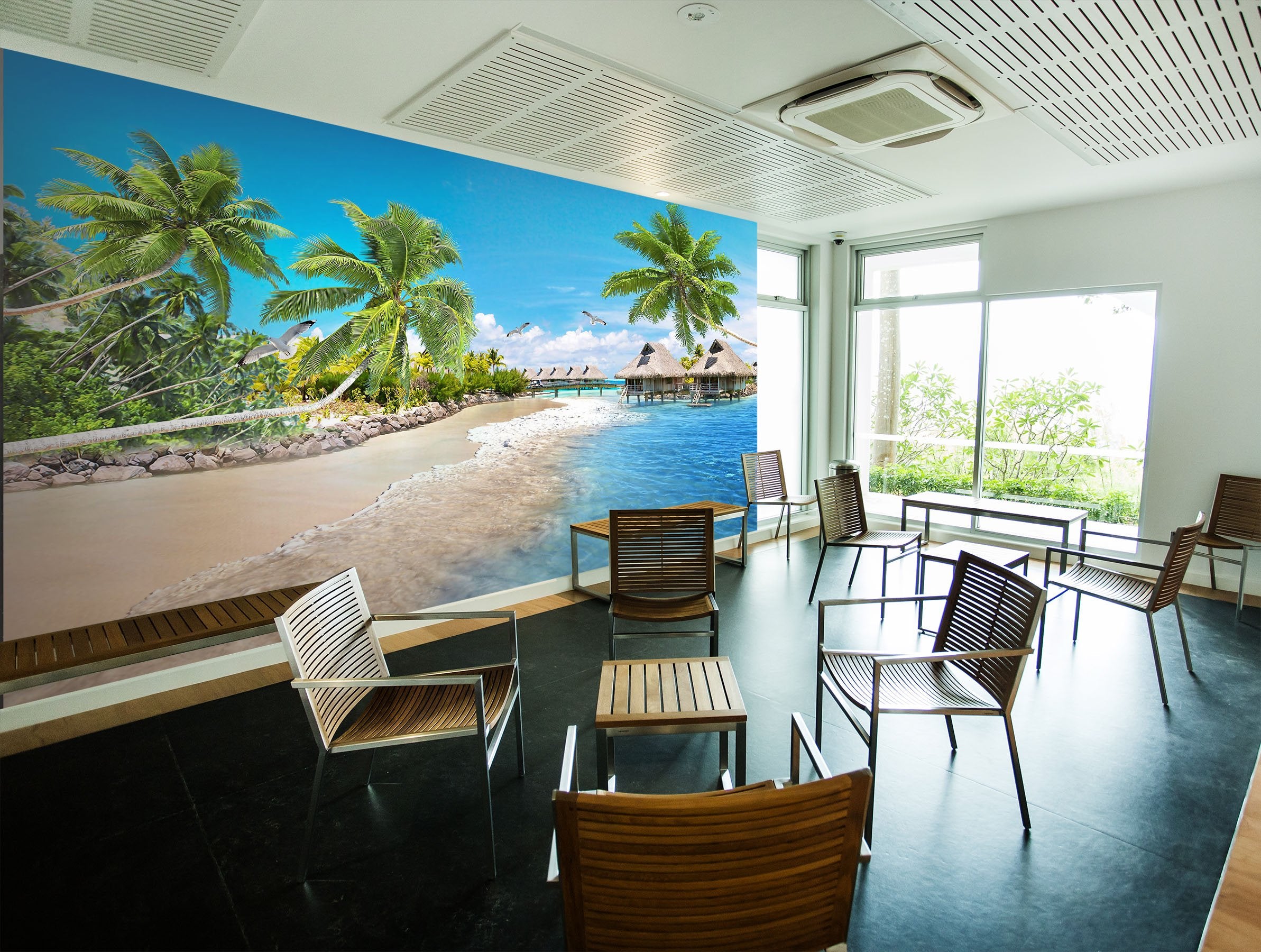 3D Palm tree beach ocean 02 Wall Murals Wallpaper AJ Wallpaper 