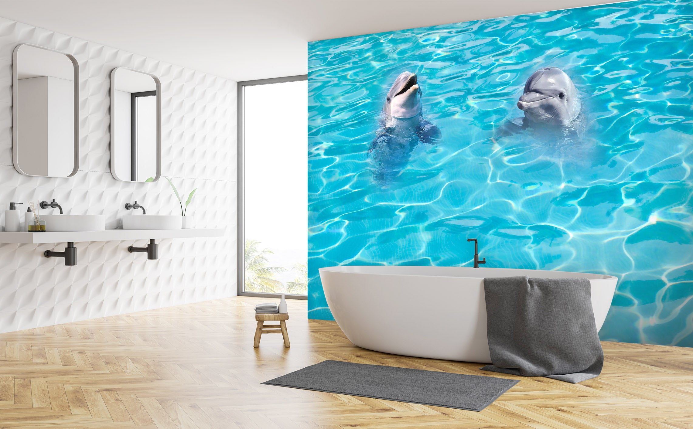 3D Dolphin Water Pattern Blue 093 Wall Murals